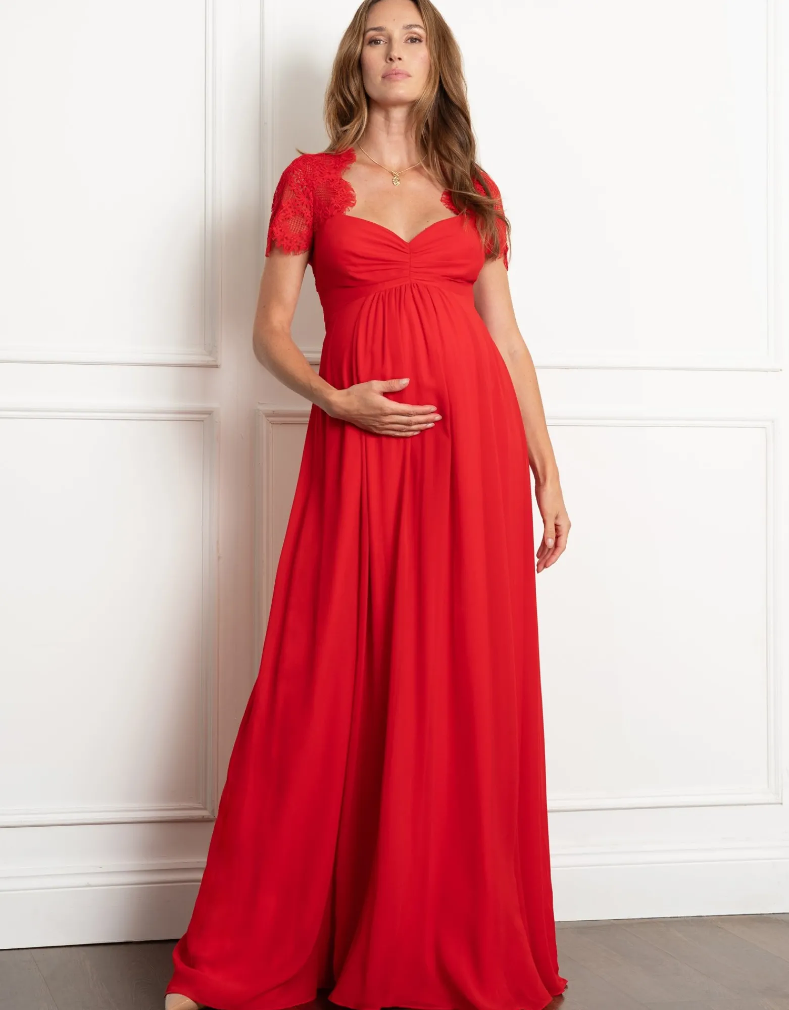 Store Aldari | Maxi Maternity Dress with Lace Sleeve Dresses | Formal Dresses