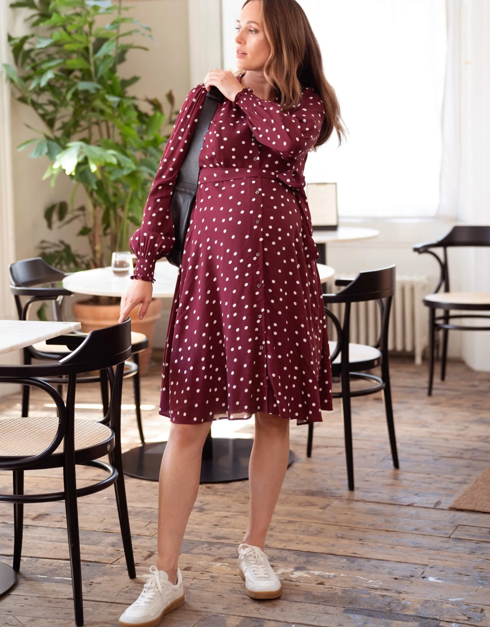 Outlet Alessandra | Burgundy Polka Dot Maternity & Nursing Shirt Dress Dresses | Dresses