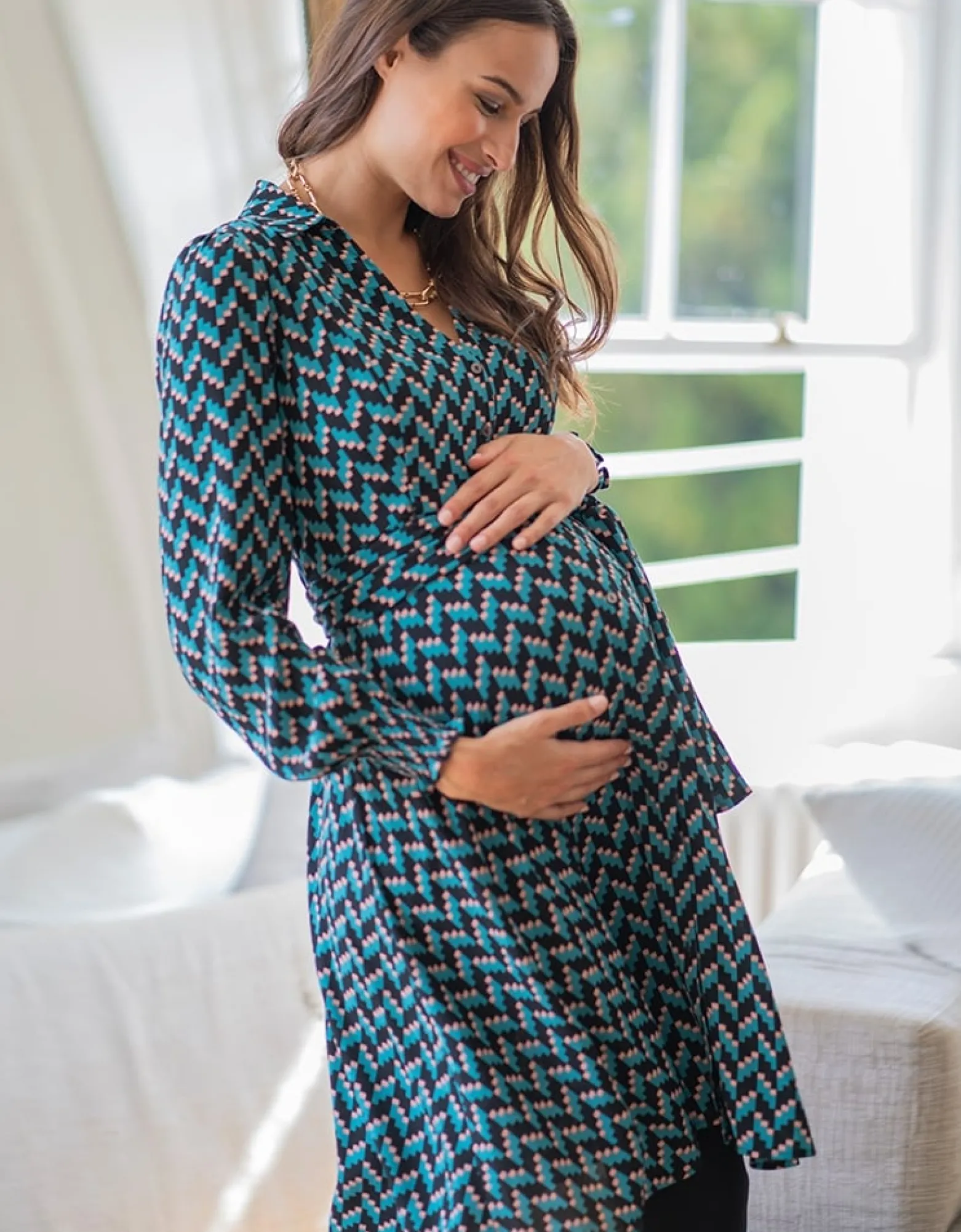 Cheap Alessandra | Teal Maternity & Nursing Shirt Dress Dresses | Dresses