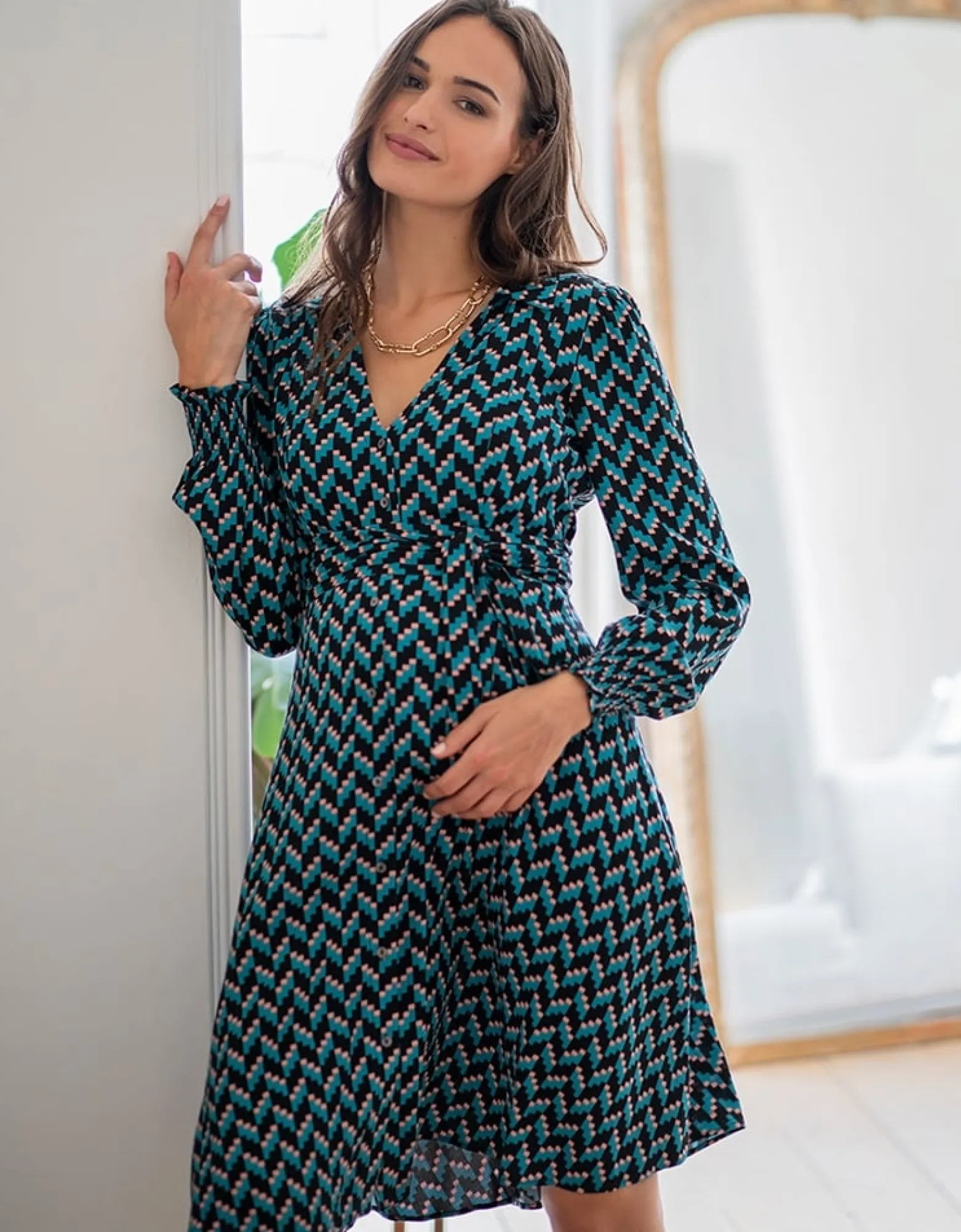 Cheap Alessandra | Teal Maternity & Nursing Shirt Dress Dresses | Dresses