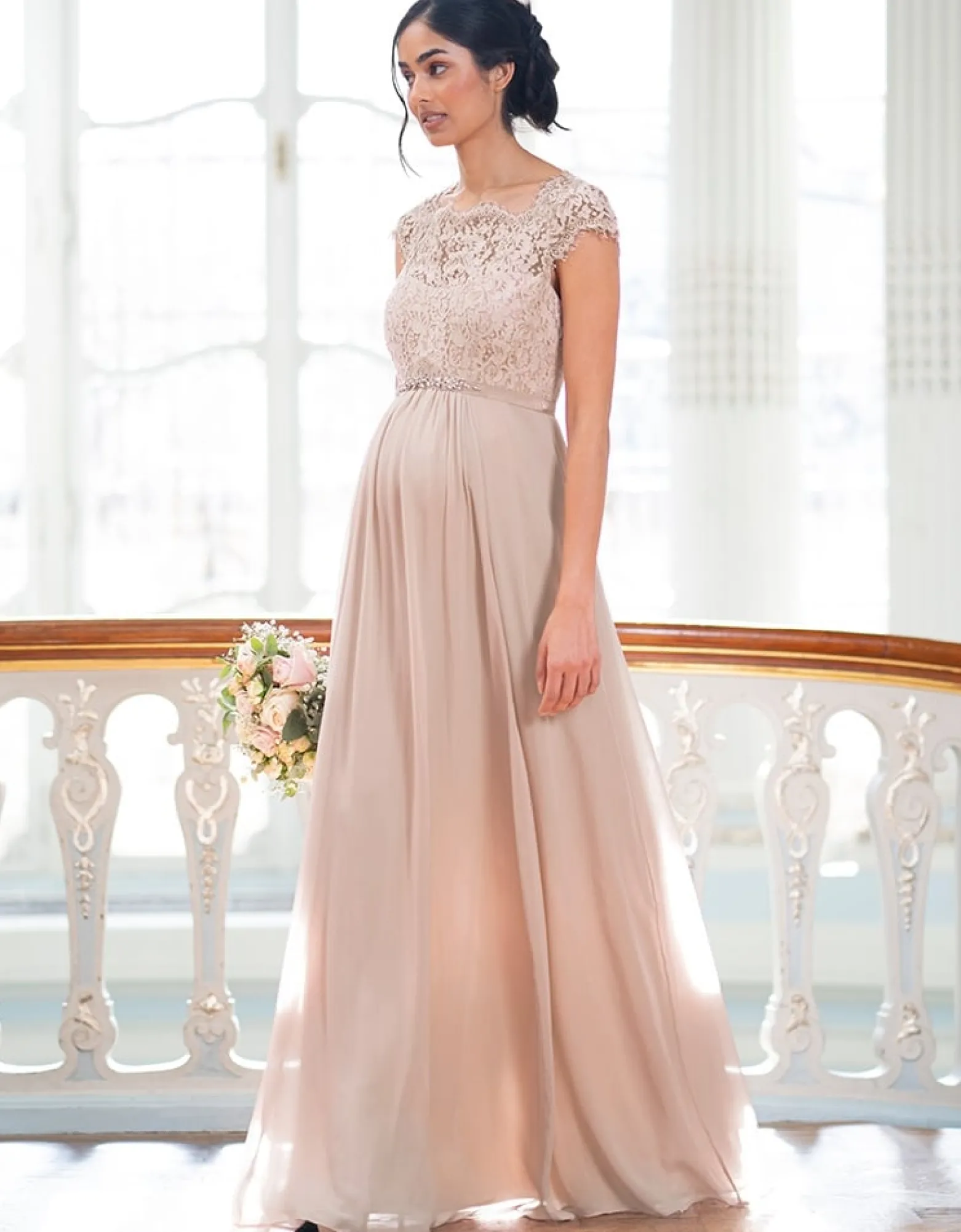 Discount Angelika | Blush Silk & Eyelash Lace Maternity Gown Dresses | Formal Dresses