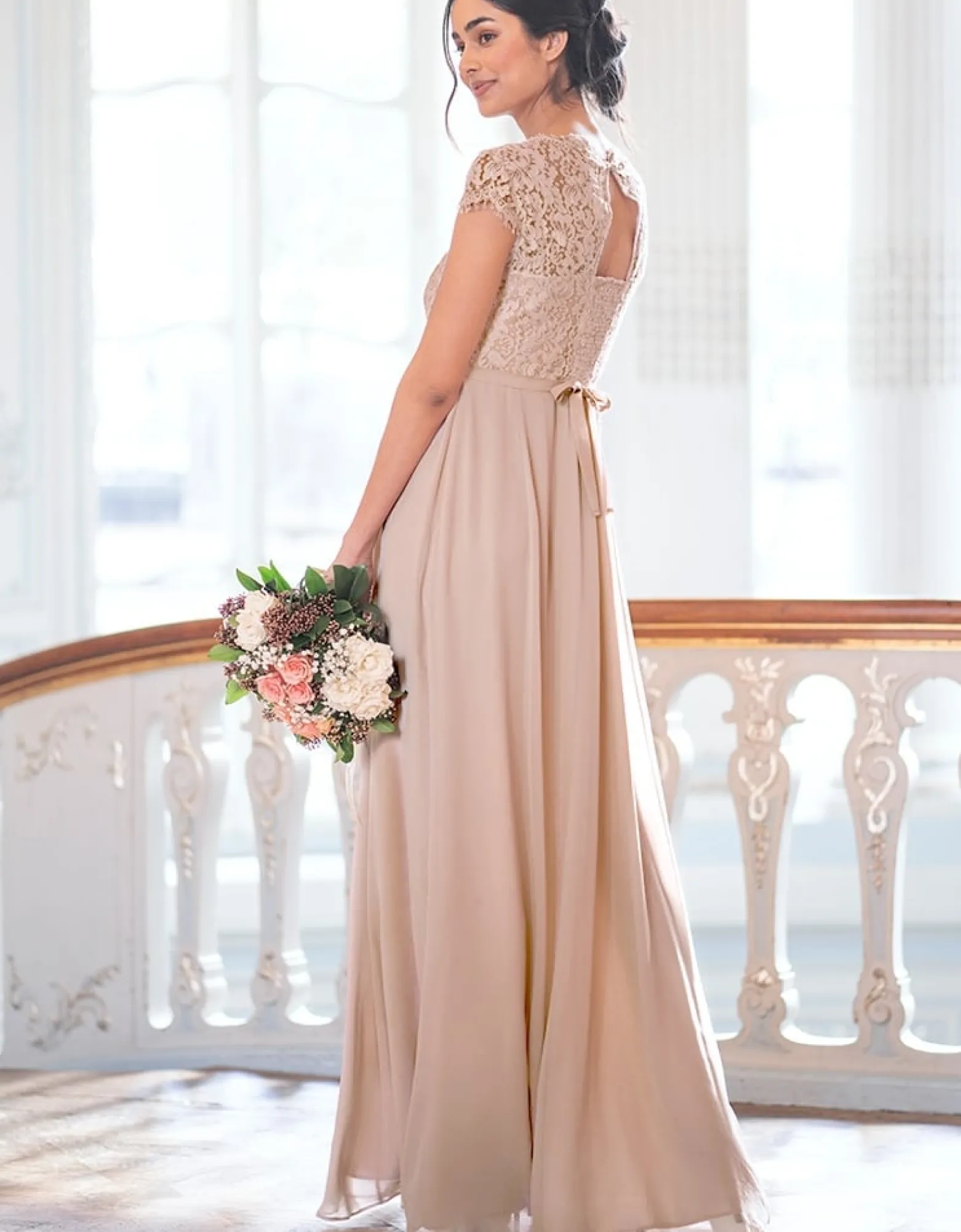 Discount Angelika | Blush Silk & Eyelash Lace Maternity Gown Dresses | Formal Dresses