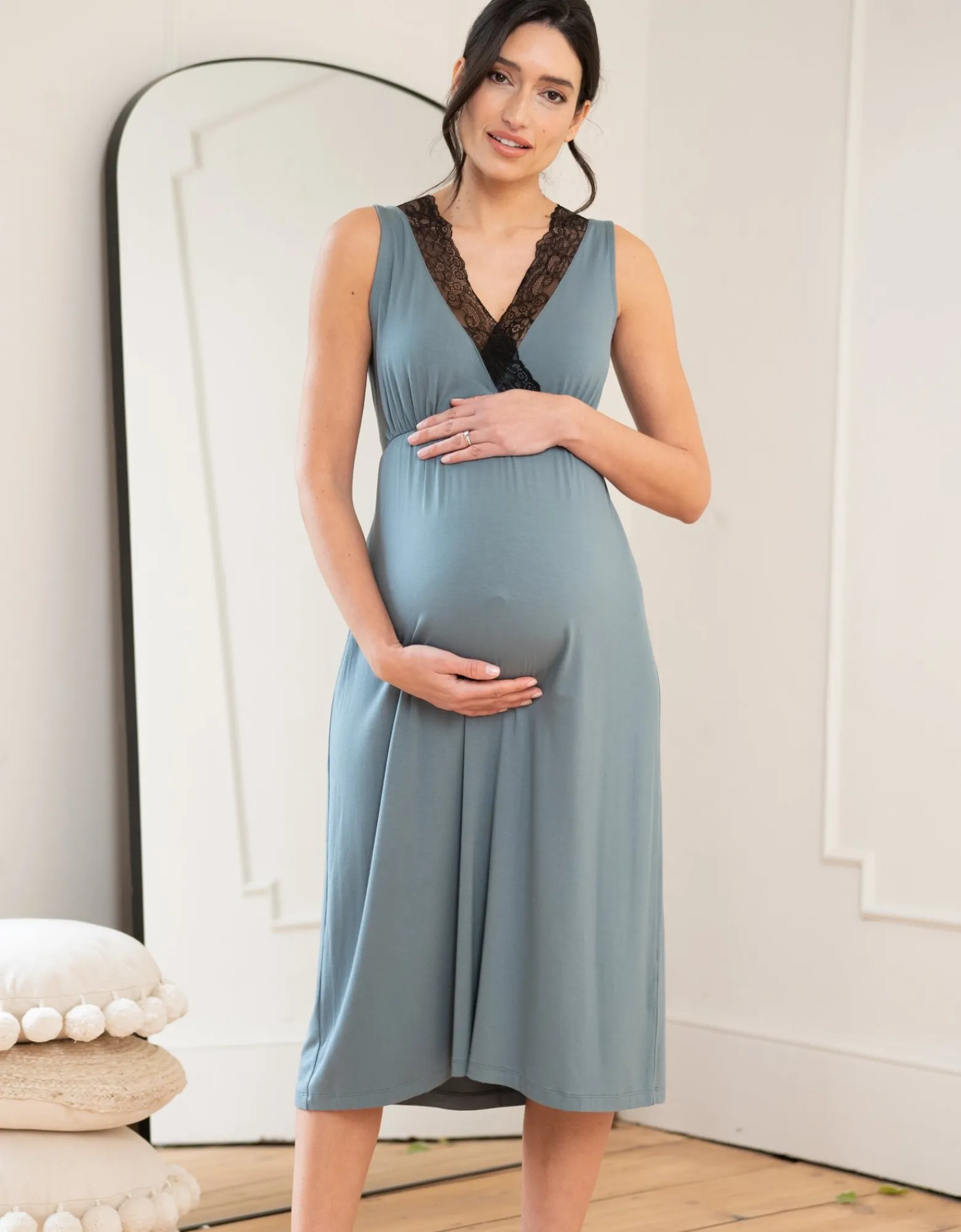 Sale Arian | Lace Trim Midi-Length Crossover Maternity to Nursing Nightie Coats & Jackets | Coats & Jackets