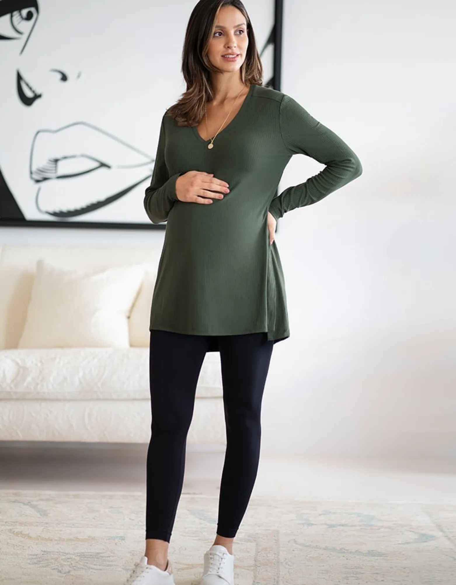 Outlet Babbi | Khaki Ribbed Maternity & Nursing Top Tops | Hoodies & Tops