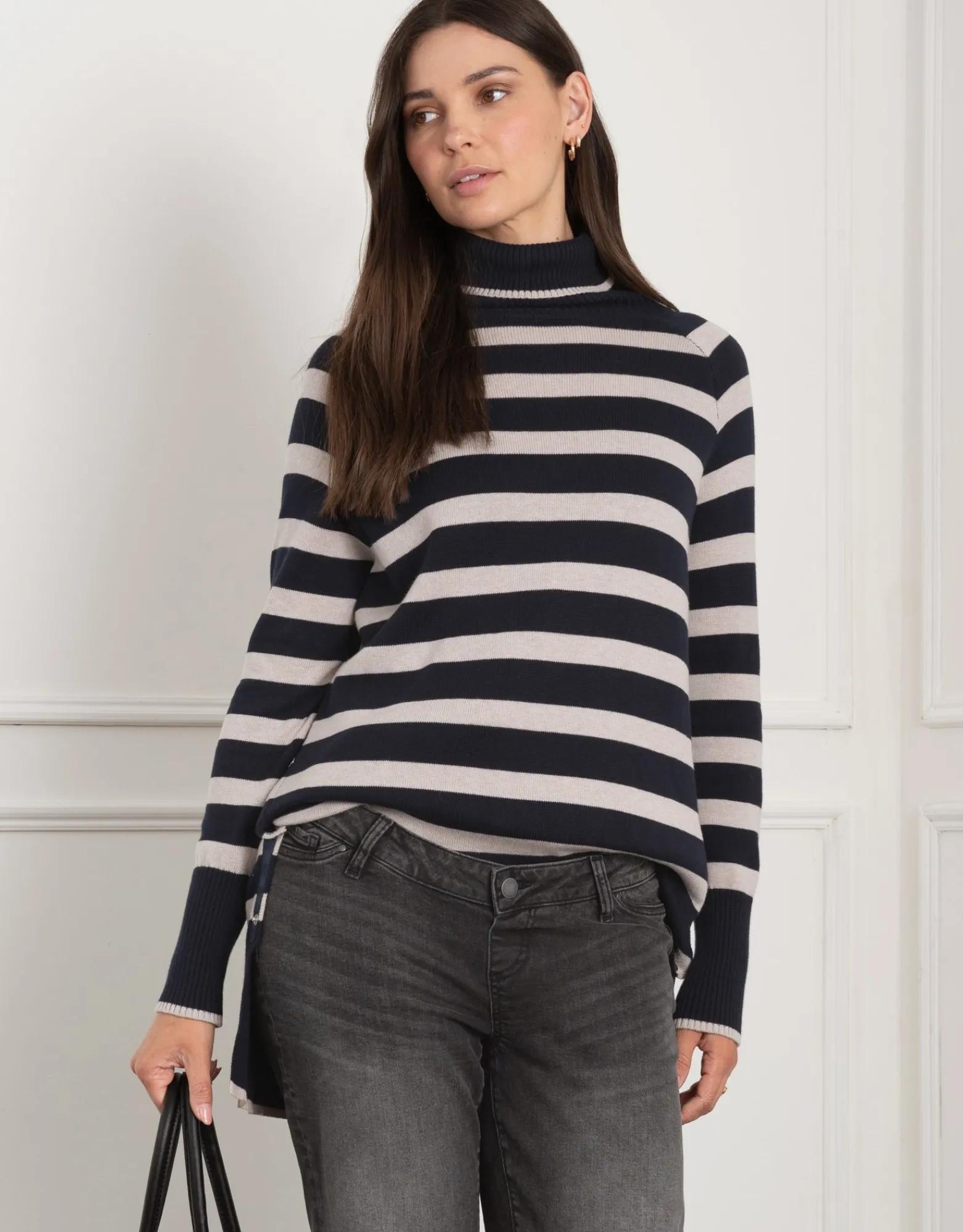 Cheap Bergen | Roll Neck Striped Maternity & Nursing Tunic Dresses | Jumpers & Sweaters