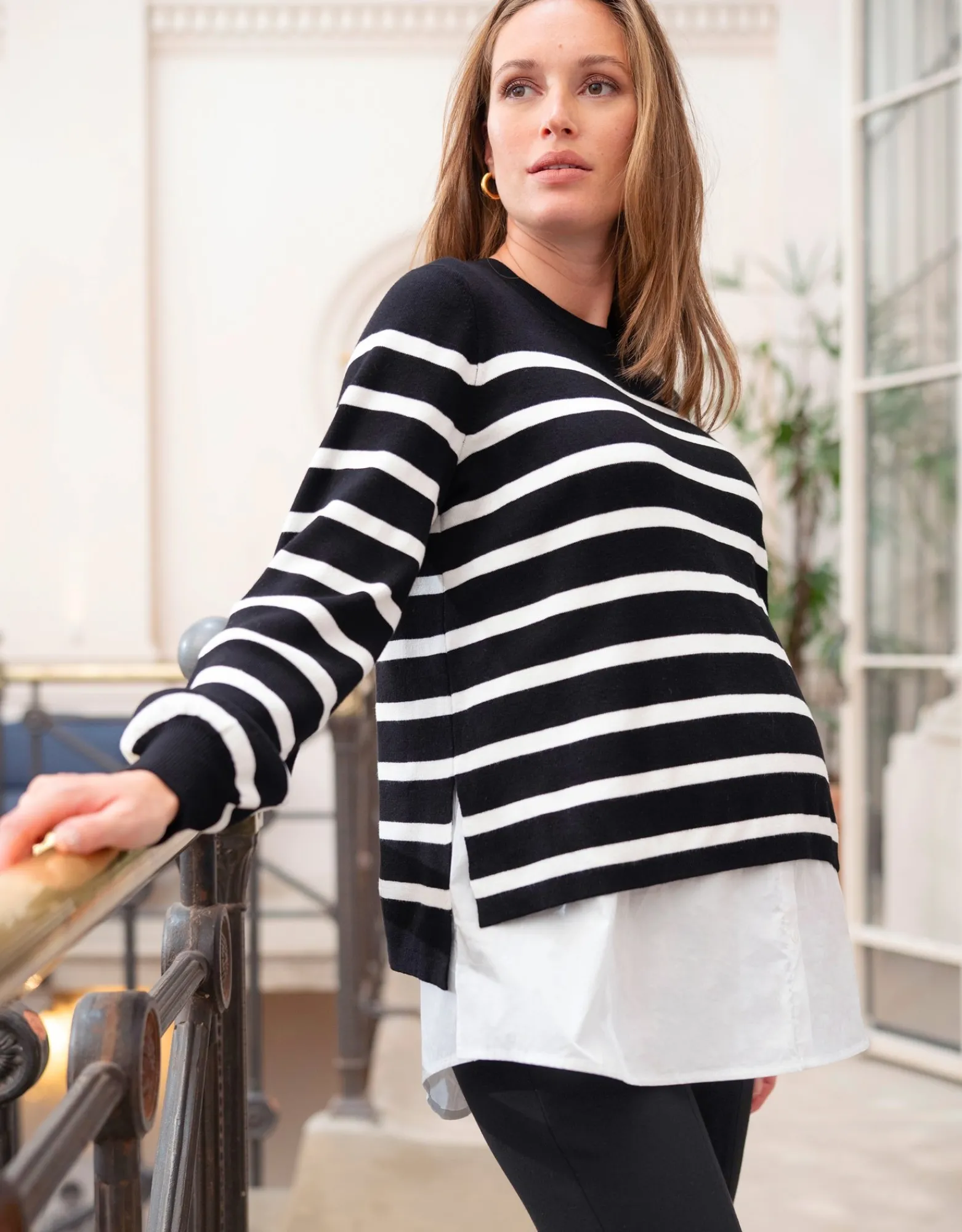 Shop Britta | Layered Striped Maternity & Nursing Sweater Jumpers & Sweaters | Tops