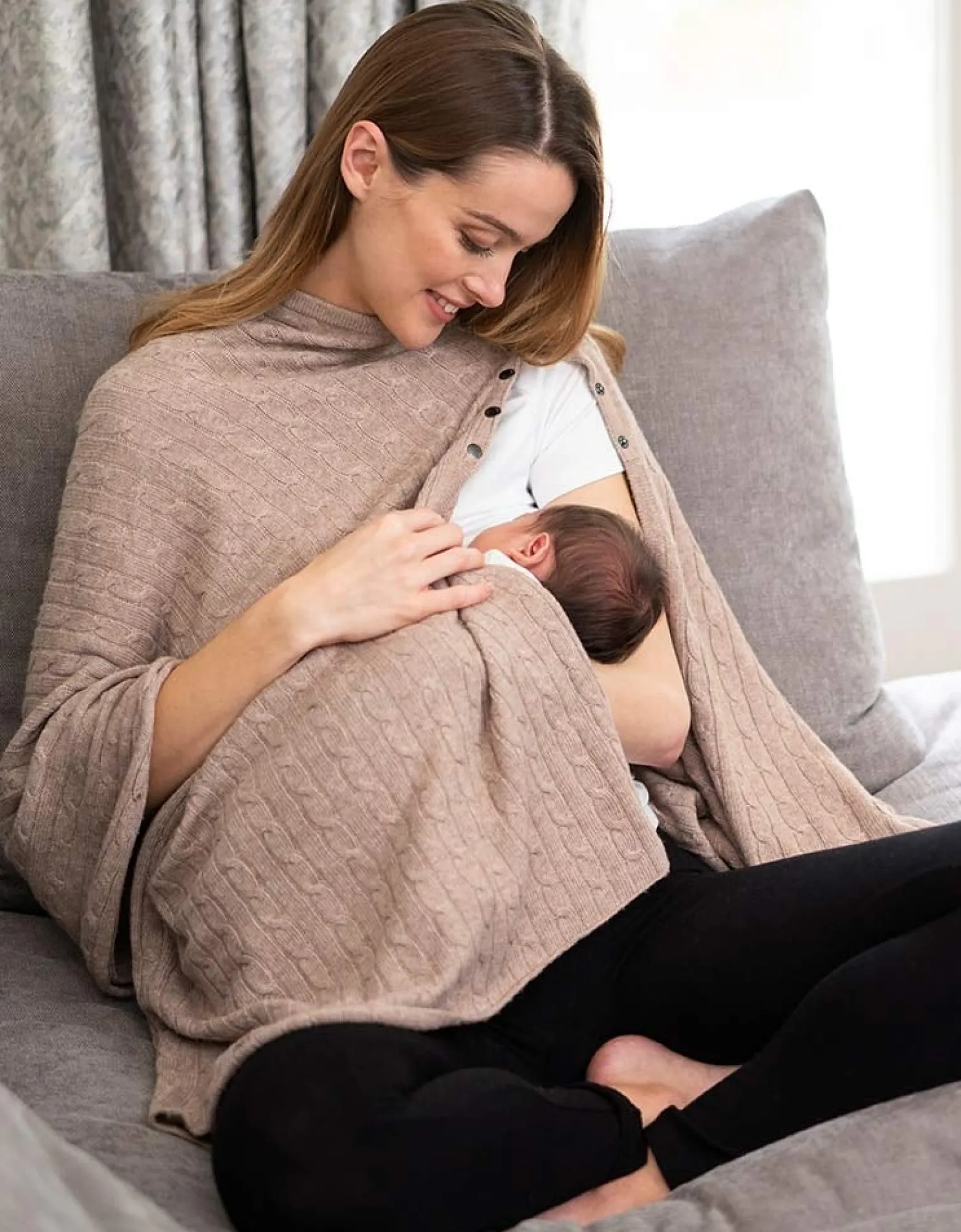 Online Caleb | Camel Cable Knit Nursing Cover Maternity Shawl Jumpers & Sweaters | Hoodies & Tops