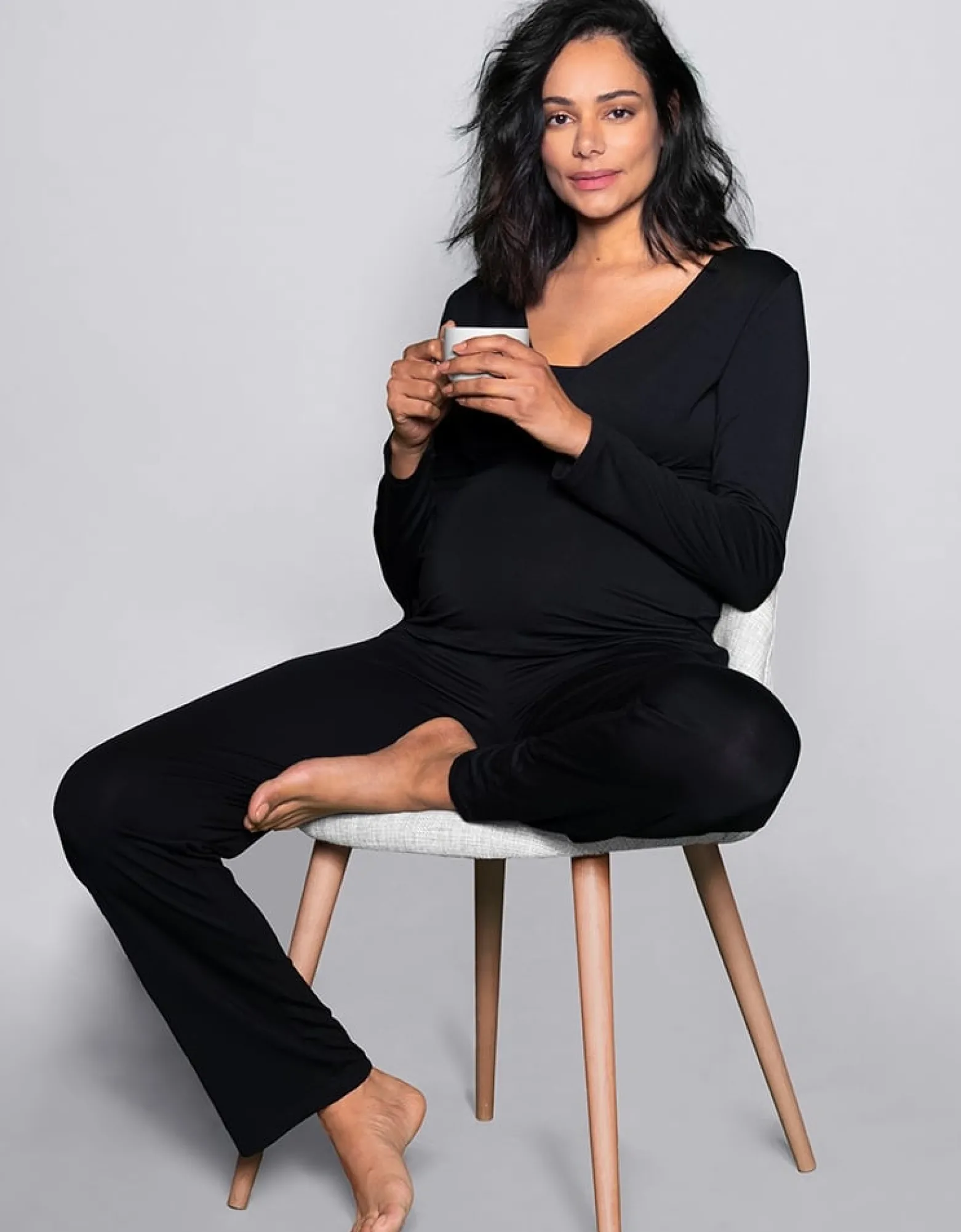 Online Camille | Black Bamboo Lounge Maternity Pajamas Sleepwear | Nightwear