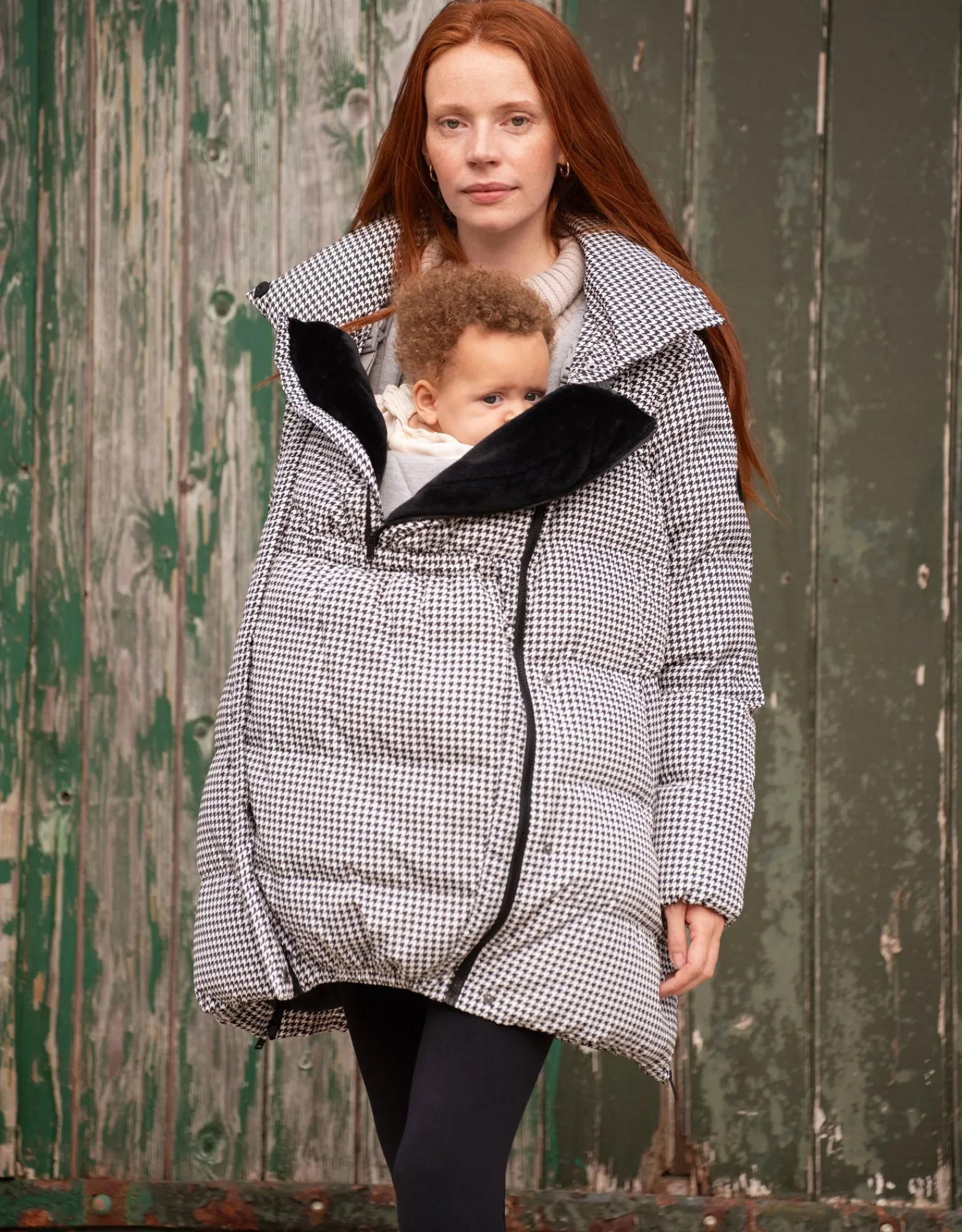 Online Cozette | Houndstooth Belted Puffer Maternity Coat Coats & Jackets | Coats & Jackets