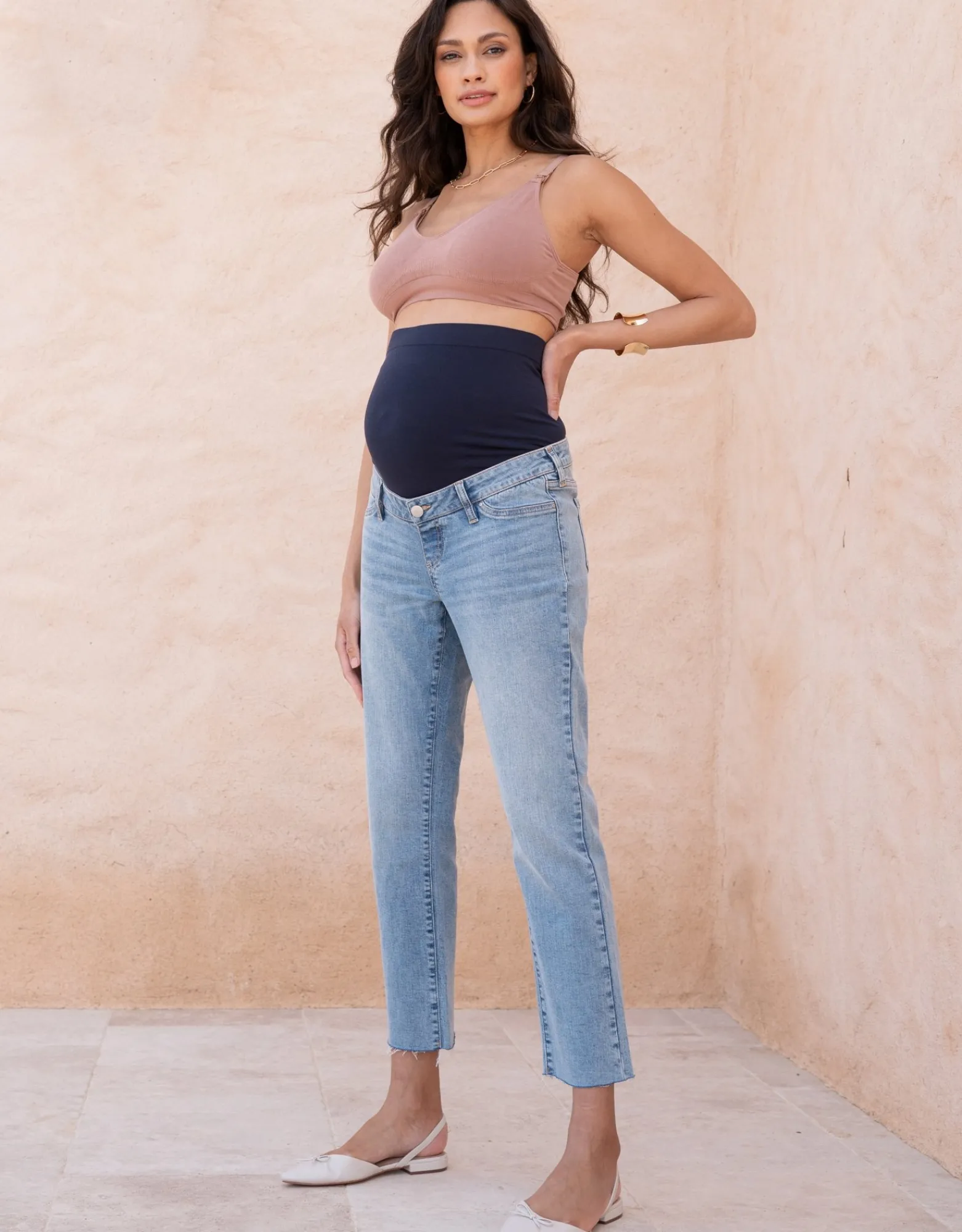 Clearance Delta | Over Bump Frayed Hem Maternity Jeans Jeans