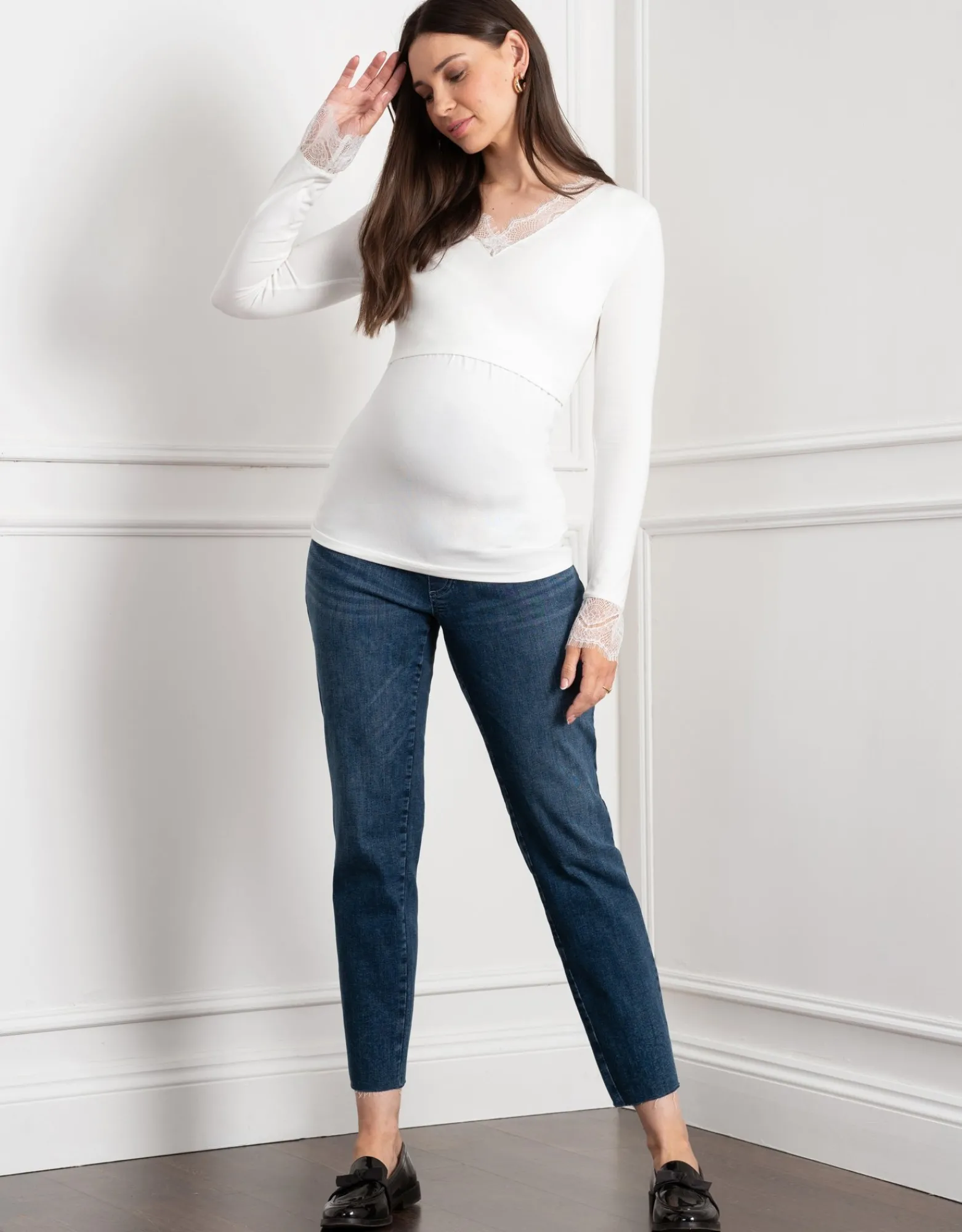 Outlet Dottie | Lace Trim Jersey Layering Maternity & Nursing Top Tops | Hoodies & Tops