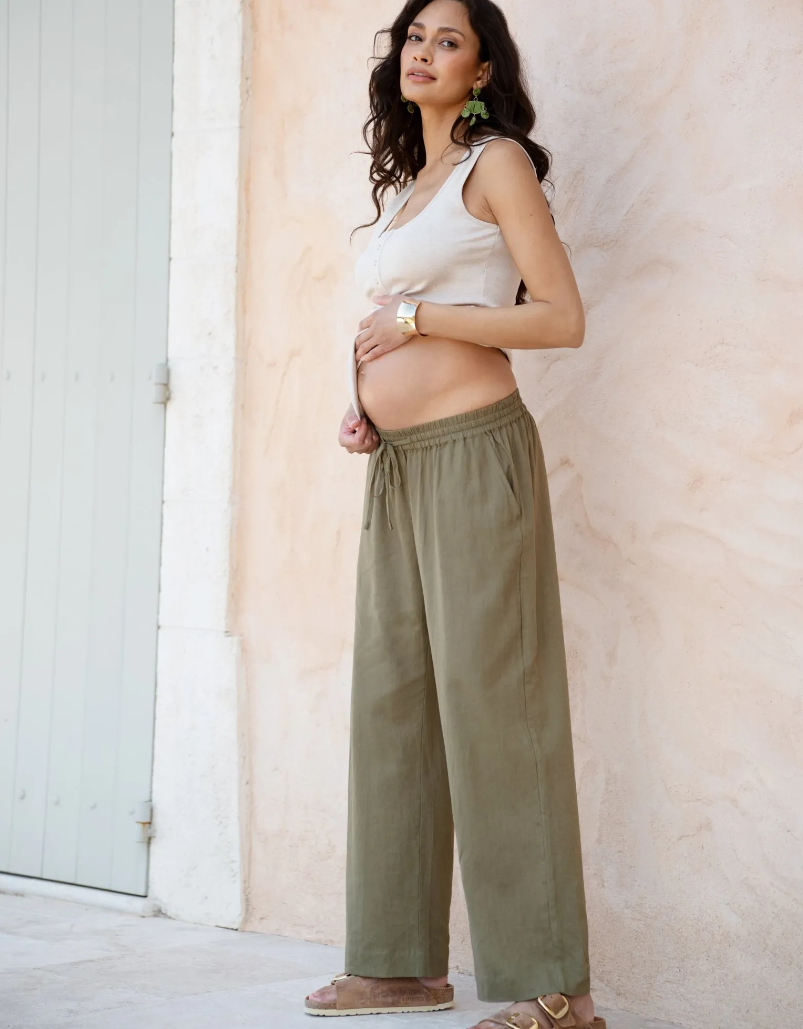 Shop Elan | Wide-Leg Linen-Blend Under Bump Maternity Pants Trousers & Skirts