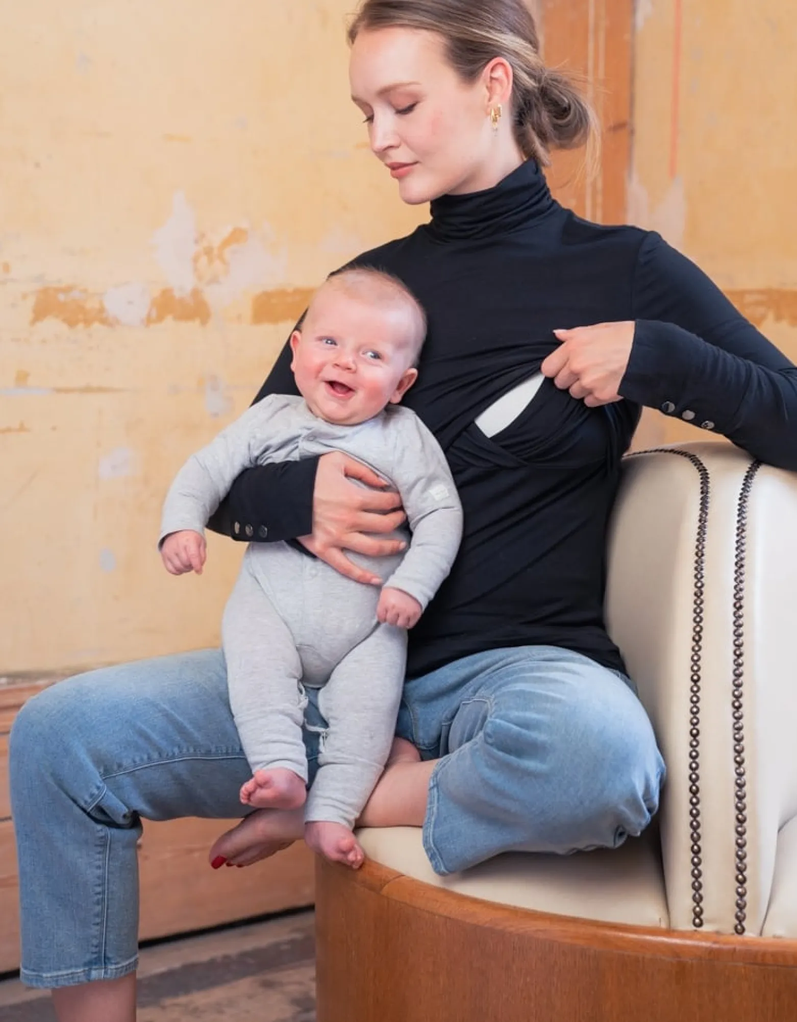 Cheap Ember | Black Maternity & Nursing Roll Neck Tops | Hoodies & Tops