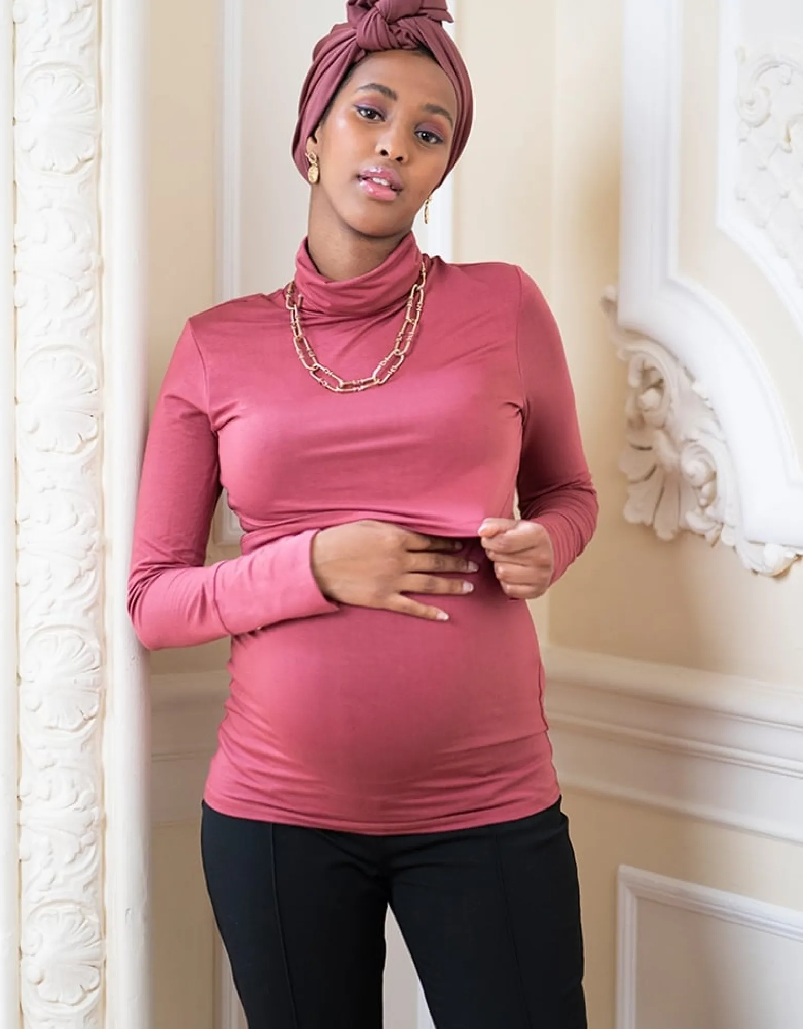 Online Ember | Rust Bamboo Maternity & Nursing Roll Neck Tops