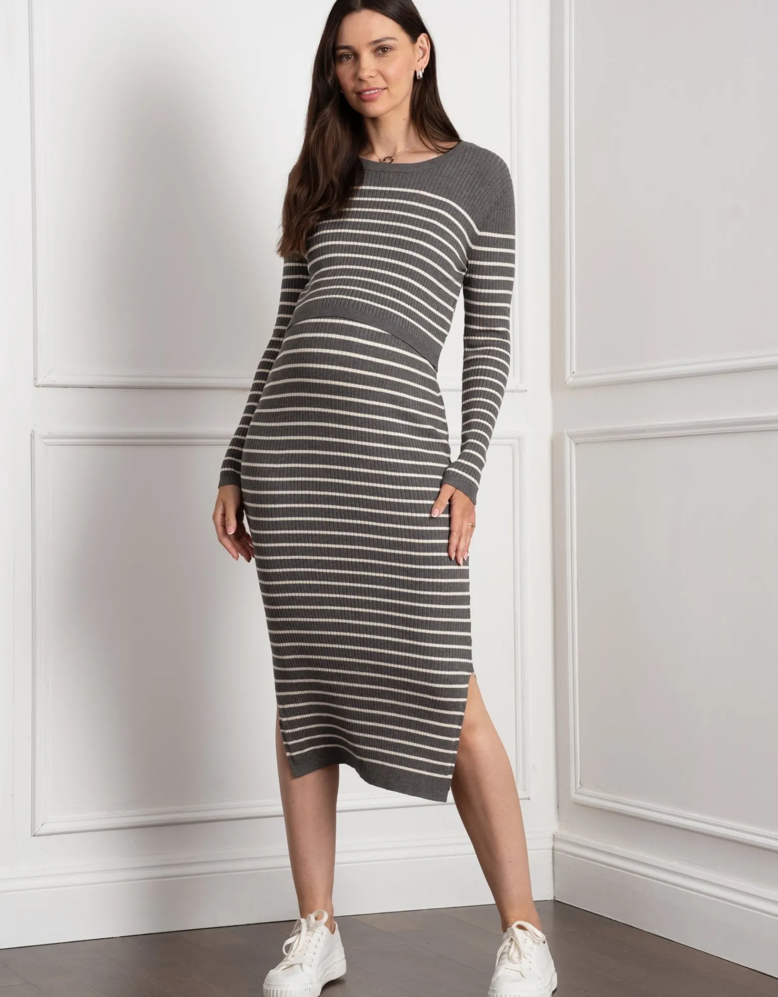 Online Evangelina | Crew Neck Layered Knit Maternity & Nursing Dress Dresses | Dresses