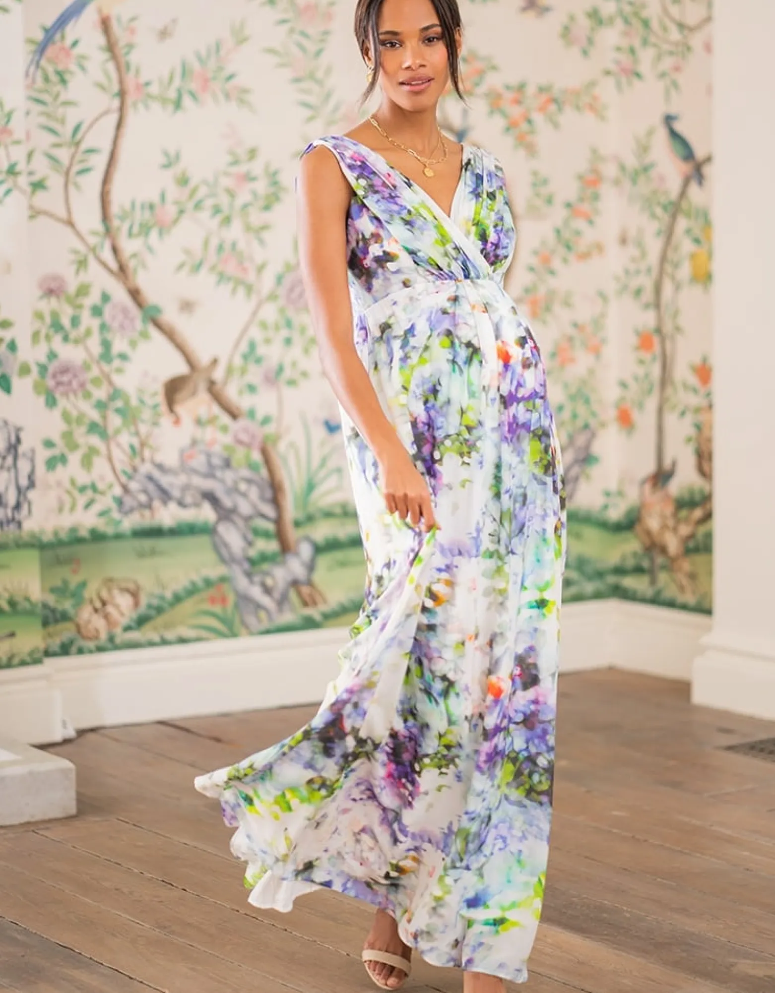 Best Sale Felicity | Floral Silk Maternity Maxi Dress Formal Dresses