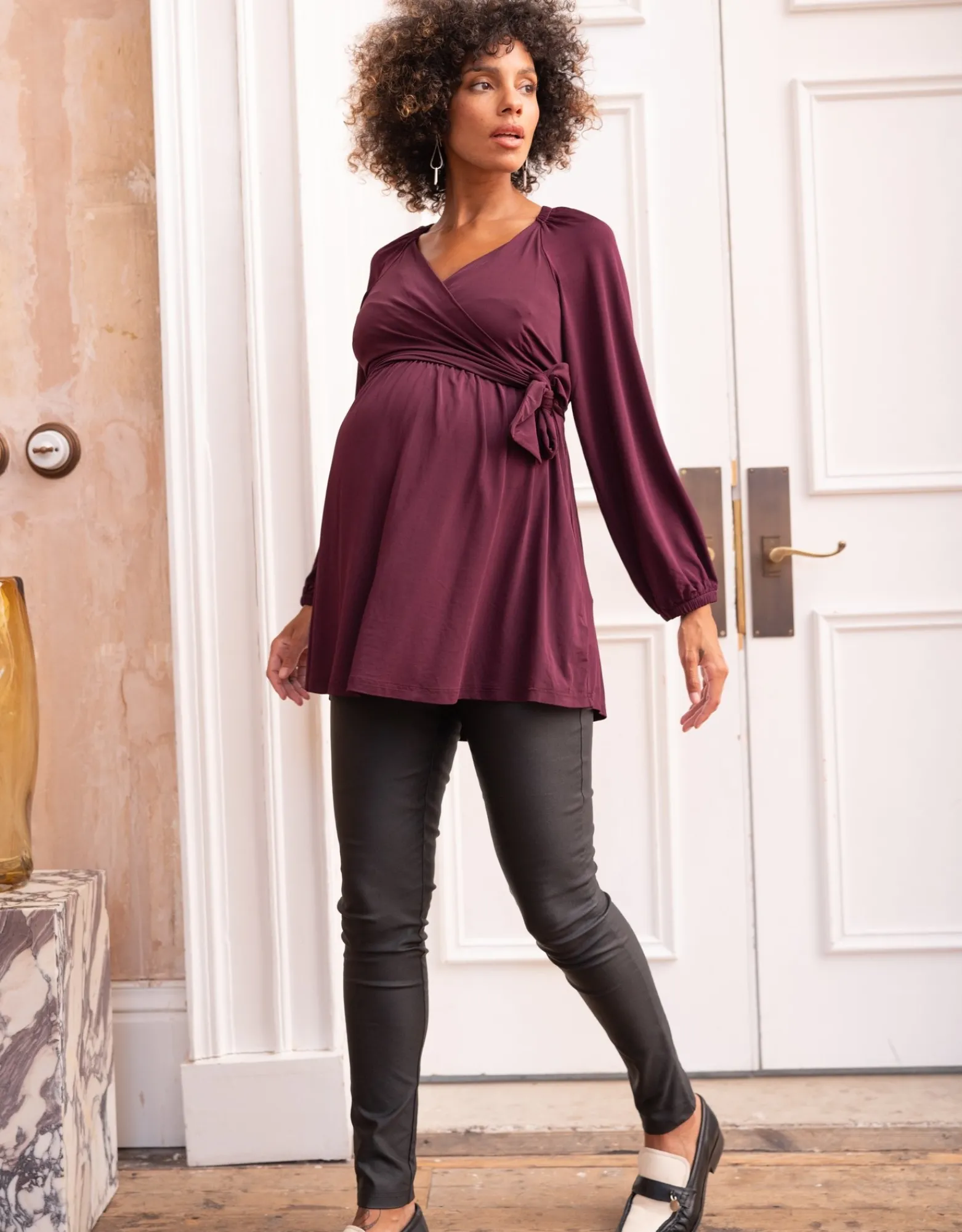 Clearance Halston | Plum Mock Wrap Maternity & Nursing Top Tops | Hoodies & Tops