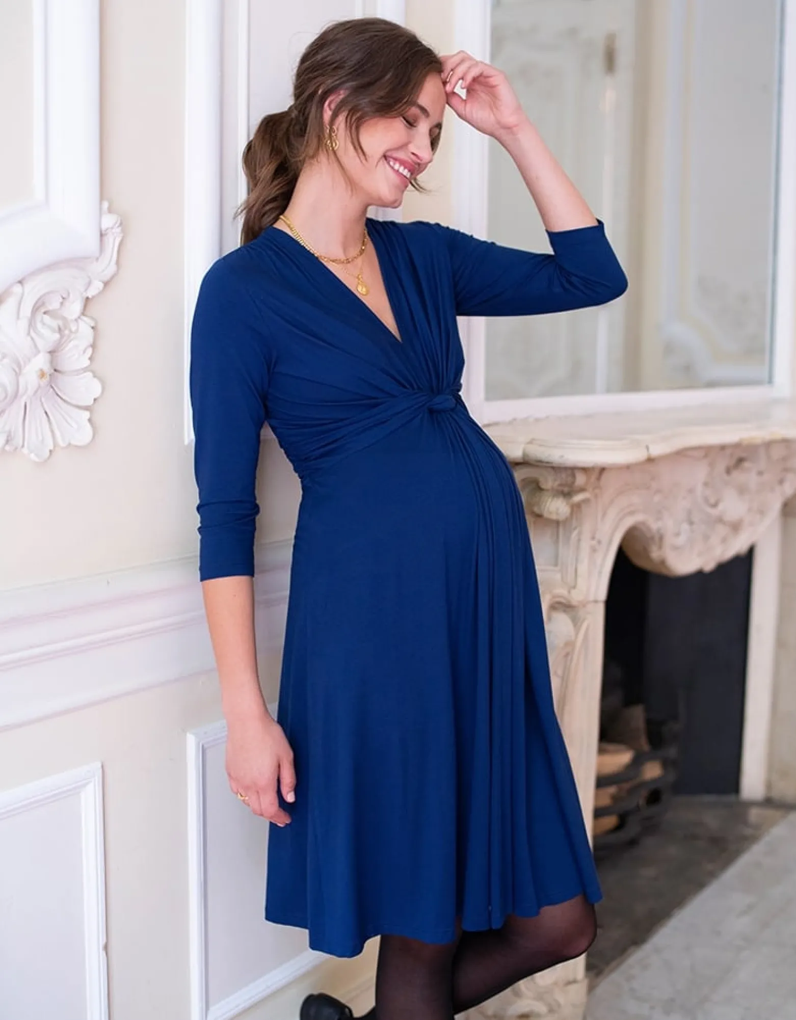 Cheap Jolene | Dark Blue Knot Front Maternity Dress Dresses | Dresses