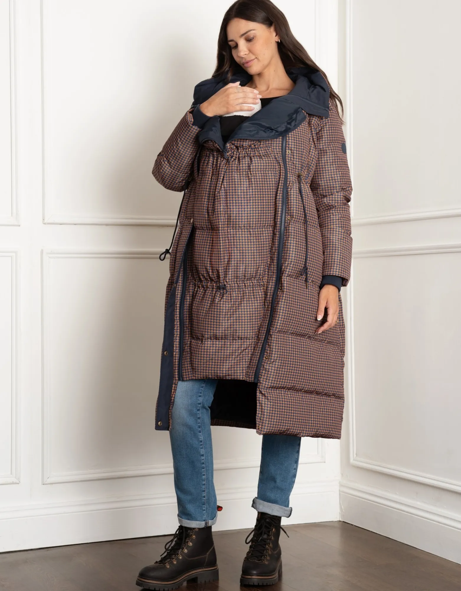 Outlet Keeri | Houndstooth Puffer Maternity Coat Coats & Jackets | Coats & Jackets