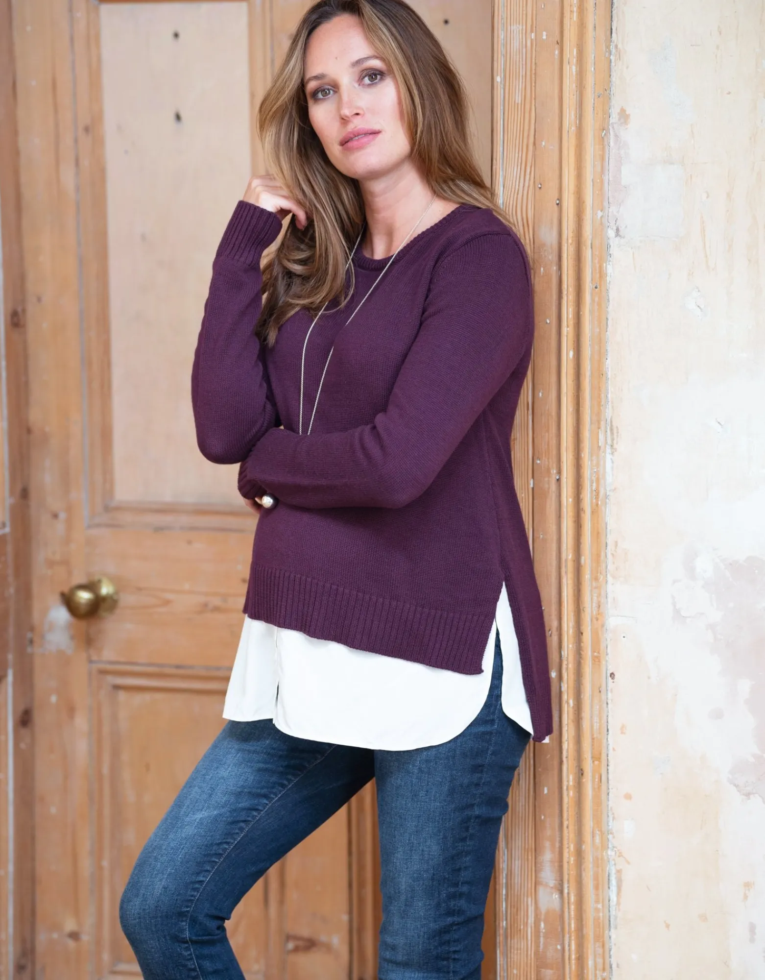 Sale Keisha | Burgundy Mock Shirt Maternity & Nursing Sweater Jumpers & Sweaters