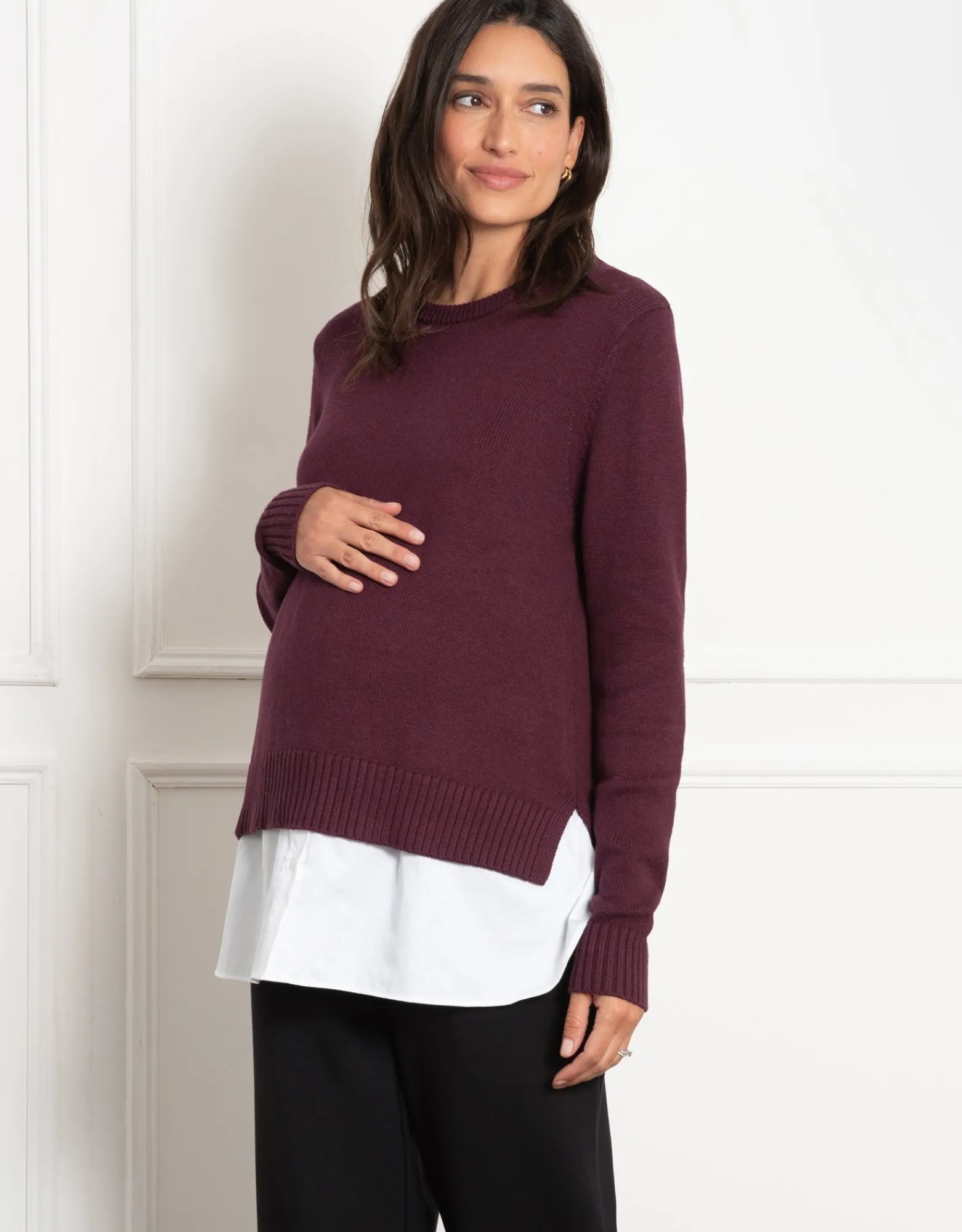 New Kelah | Knit Sweater with Woven Maternity & Nursing Shirt Jumpers & Sweaters | Tops