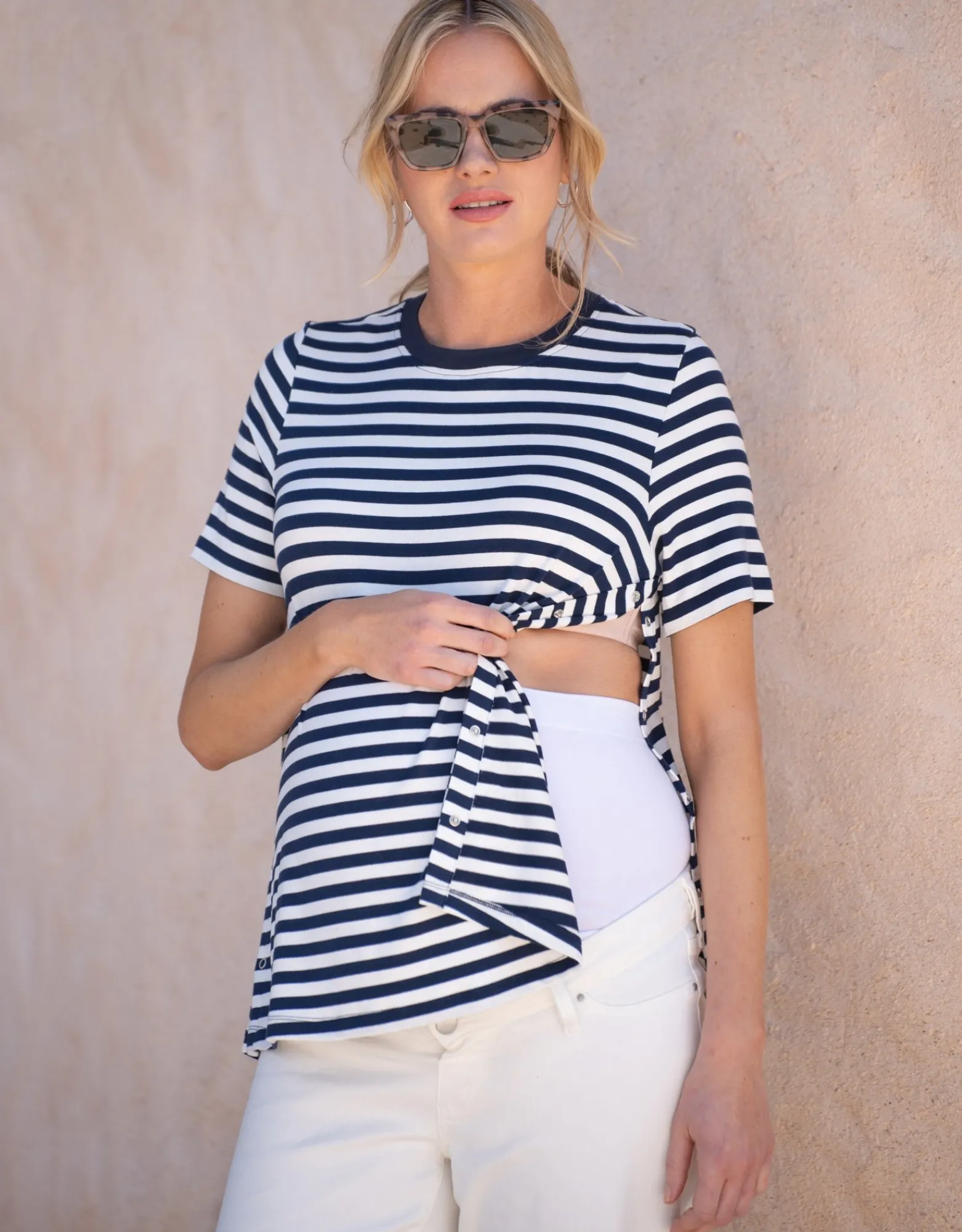 Fashion Kellan | Short Sleeve Striped Maternity-To-Nursing T-Shirt Tops | Hoodies & Tops