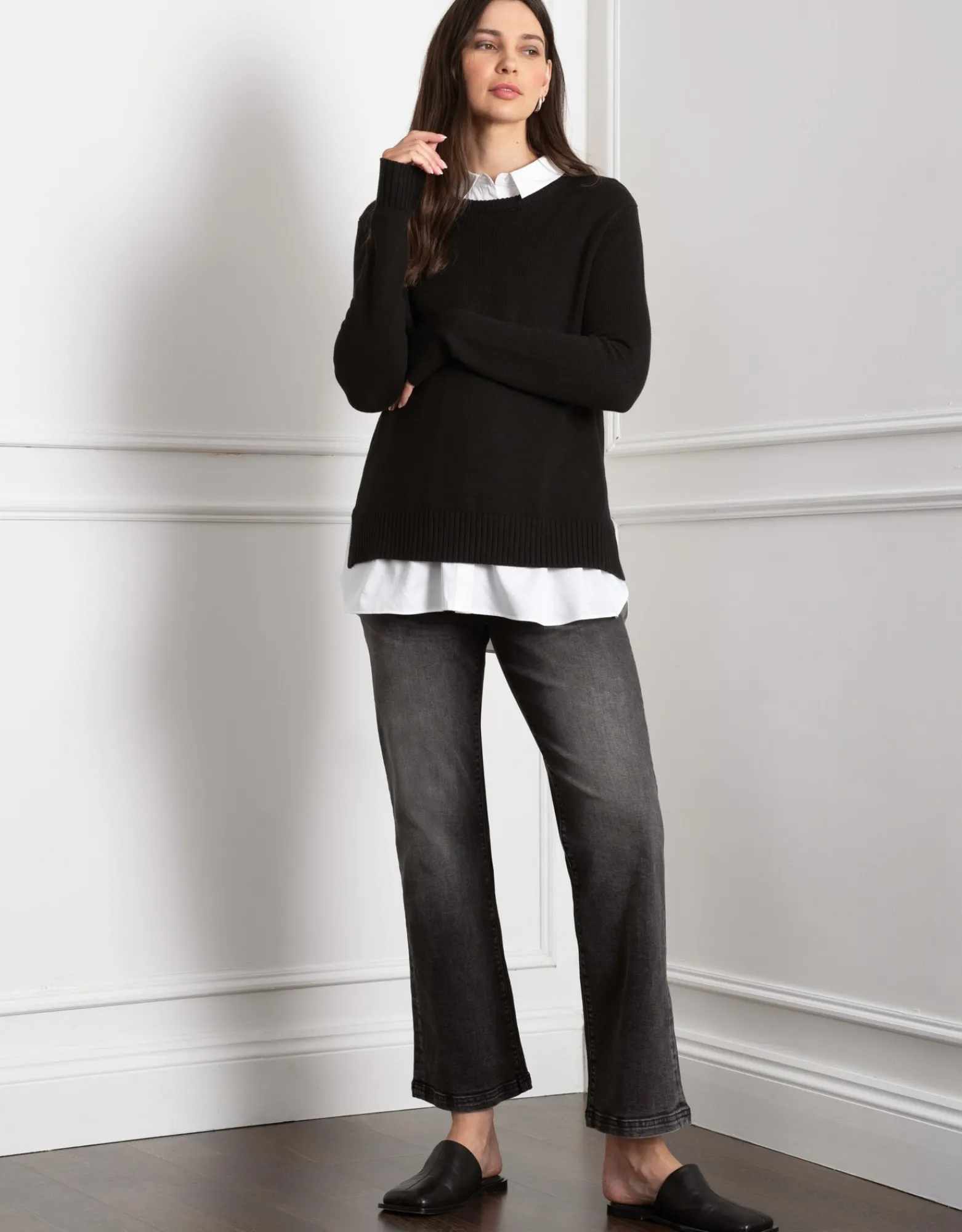 Outlet Kerryn | Knit Maternity & Nursing Sweater with Woven Shirt Jumpers & Sweaters | Tops