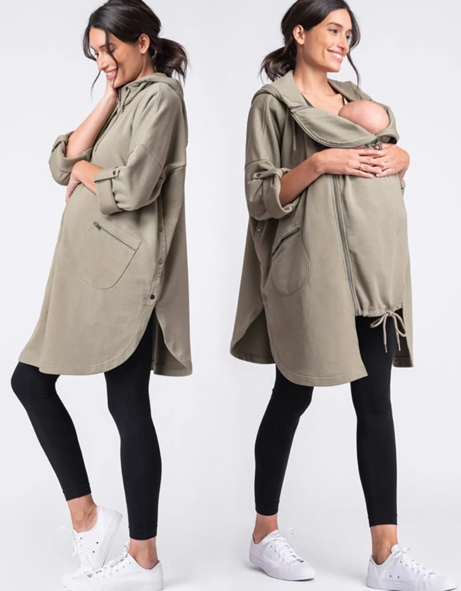 Fashion Khaki 3 in 1 Maternity & Babywearing Hooded Cape Tops | Hoodies & Tops