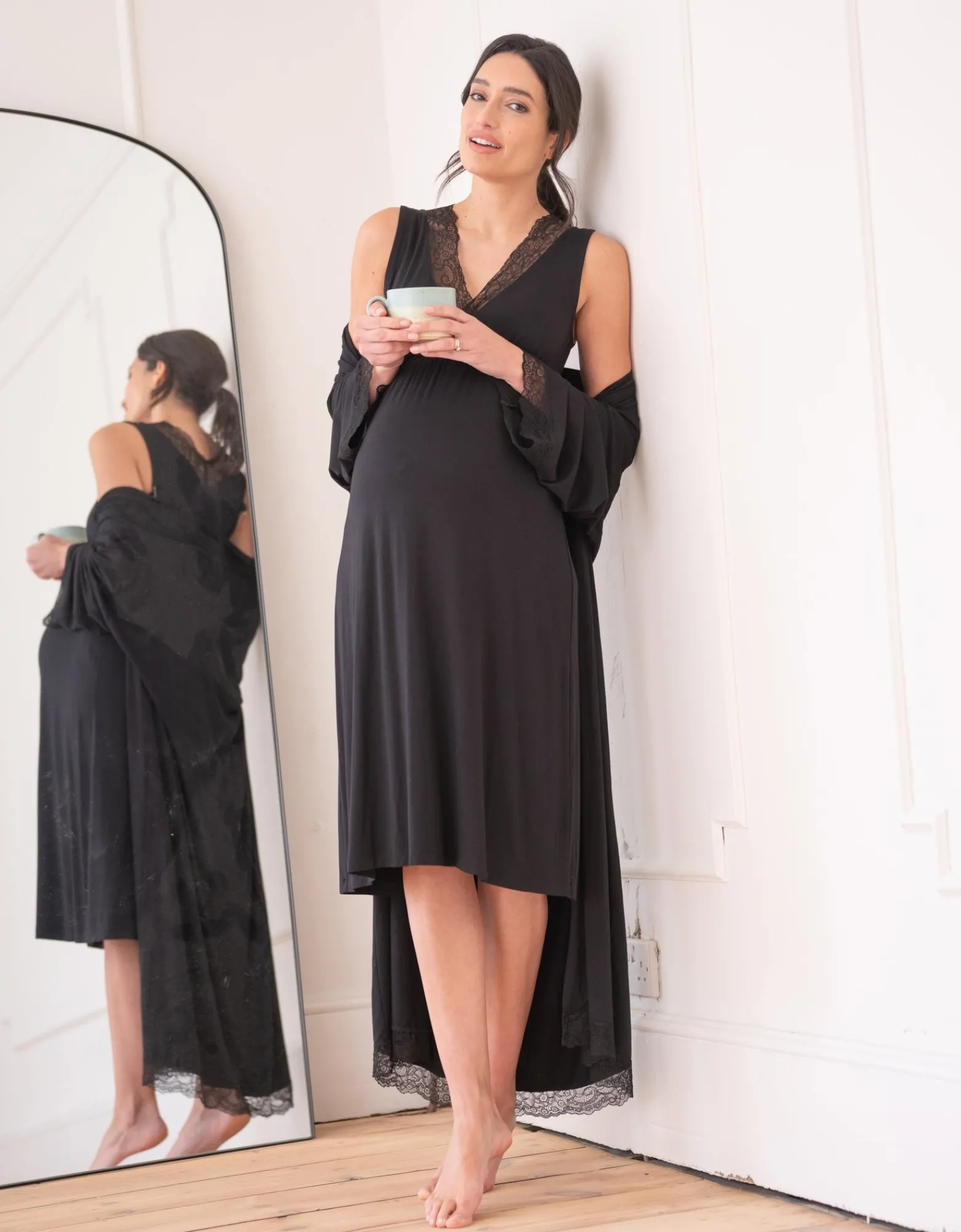 Clearance Kylee | Lace Trim Crossover Maternity-To-Nursing Nightie Sleepwear | Nightwear