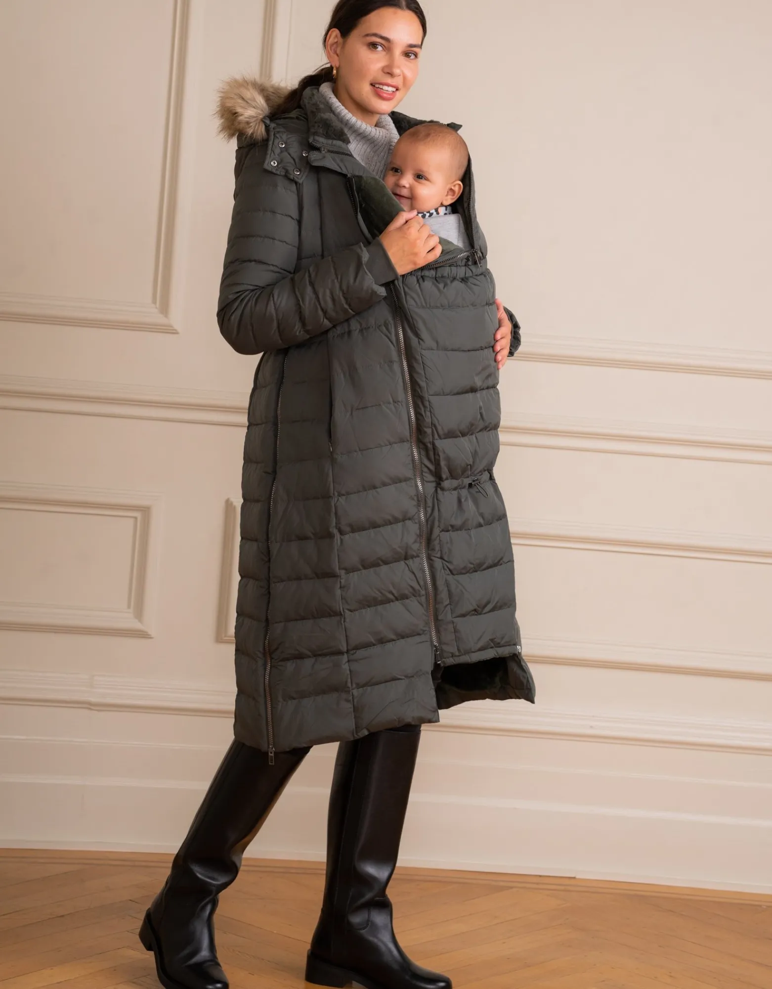 Hot Liz | Long Down Khaki 3 in 1 Maternity & Babywearing Coat Coats & Jackets | Coats & Jackets