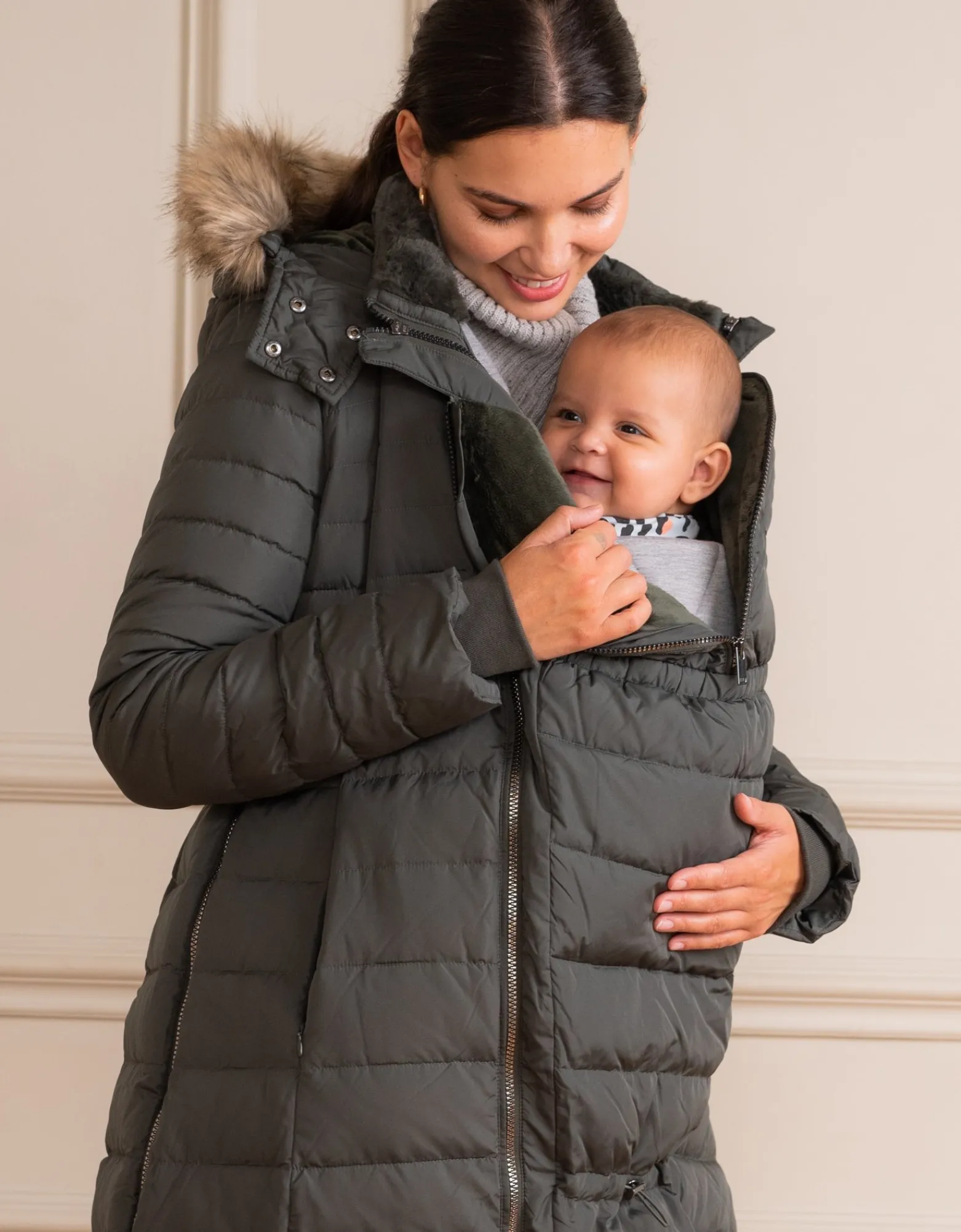 Hot Liz | Long Down Khaki 3 in 1 Maternity & Babywearing Coat Coats & Jackets | Coats & Jackets