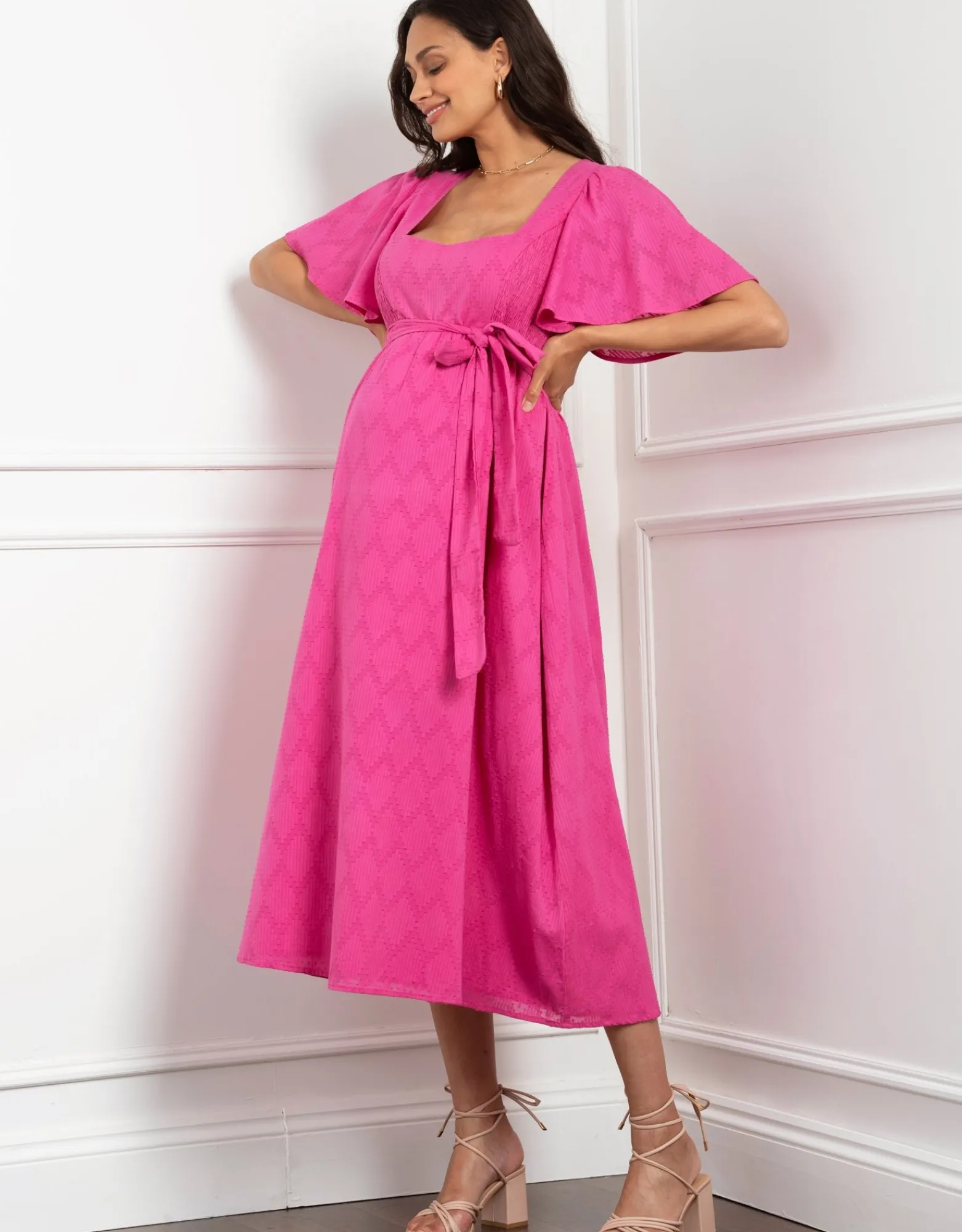 Outlet Maia | Fuchsia Pink Cotton Broderie Maternity & Nursing Dress Dresses | Dresses