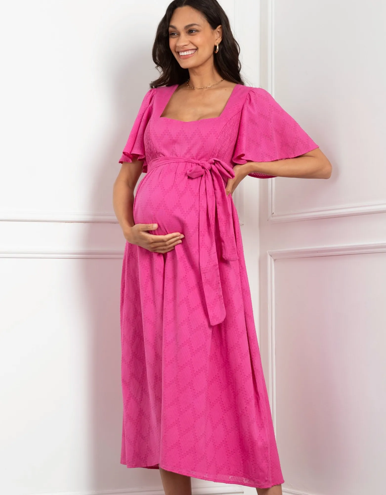 Outlet Maia | Fuchsia Pink Cotton Broderie Maternity & Nursing Dress Dresses | Dresses