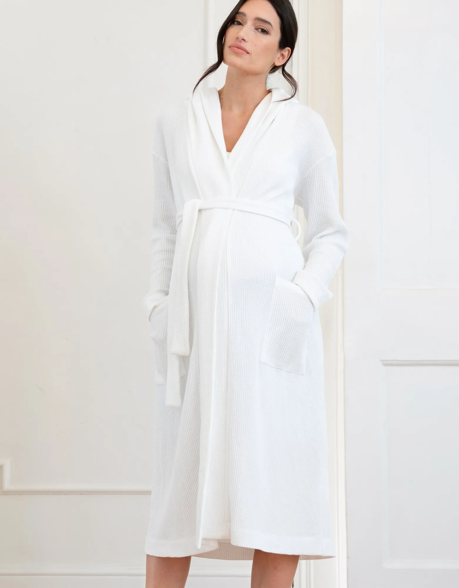 Flash Sale Marquesa | Cotton Hooded Waffle Maternity-To-Nursing Dressing Gown Sleepwear | Nightwear