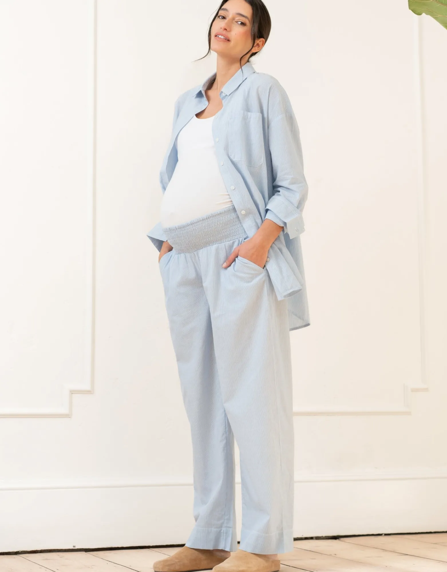 Fashion Maxim | Fine Stripe Full-Length Cotton Pyjama Maternity-To-Nursing Set Loungewear | Sleepwear