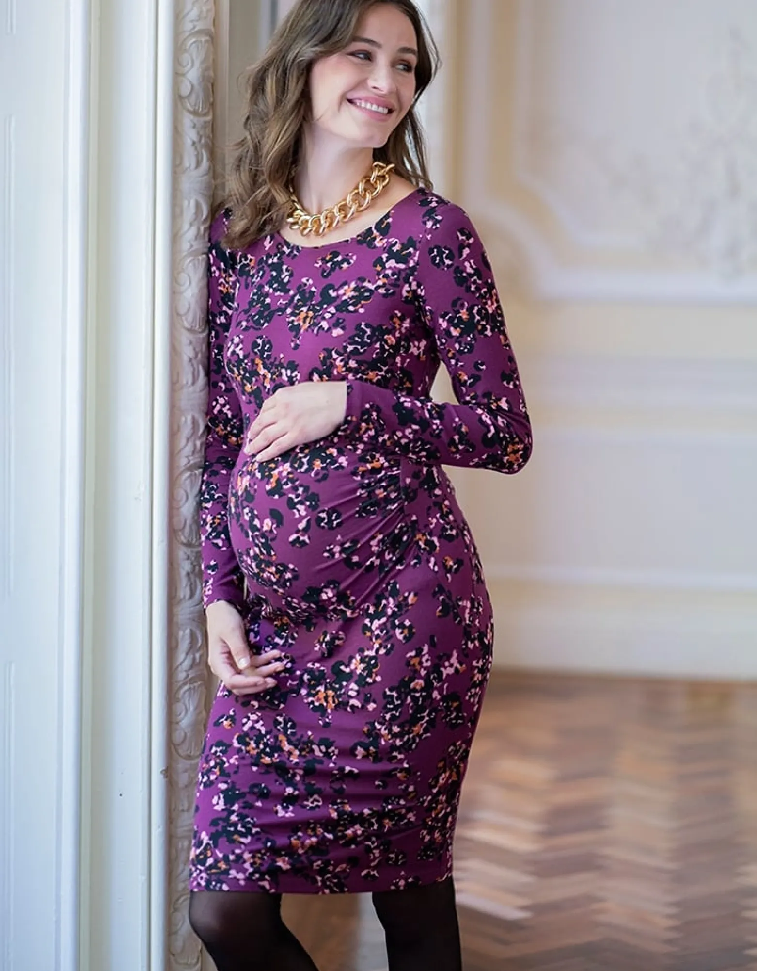 Best Padme | Purple Print Jersey Bodycon Maternity Dress Dresses | Dresses