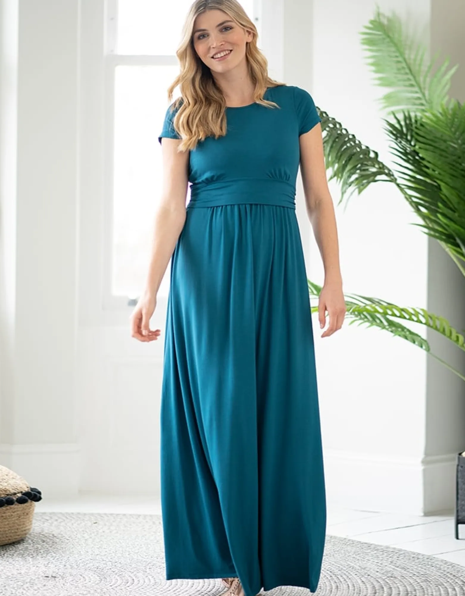 Online Peachey | Maternity & Nursing Short Sleeve Maxi Dress - Teal Dresses | Dresses