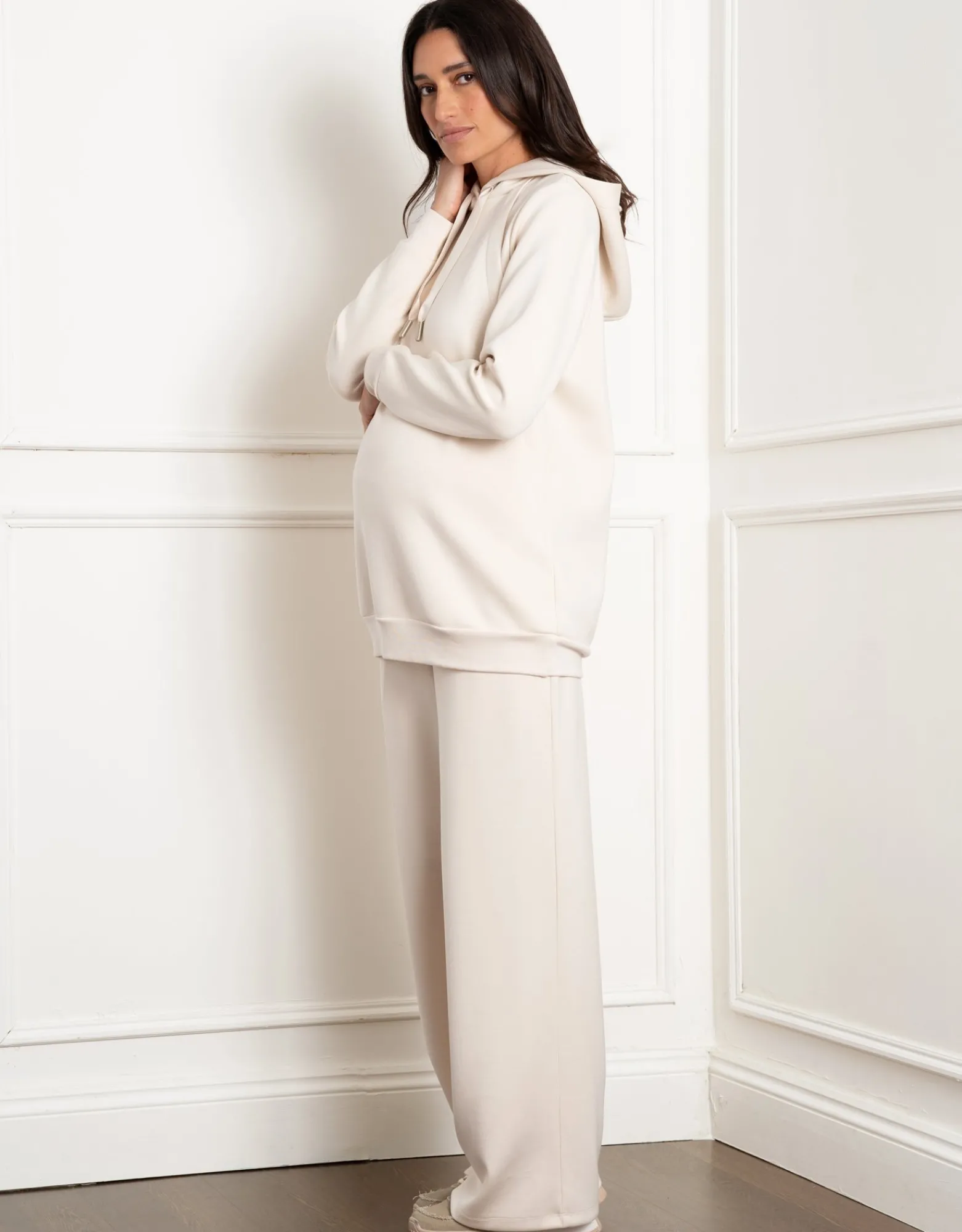 Shop Perdita | Modal Blend Cream Maternity & Nursing Hoodie Essentials | Jumpers & Sweaters