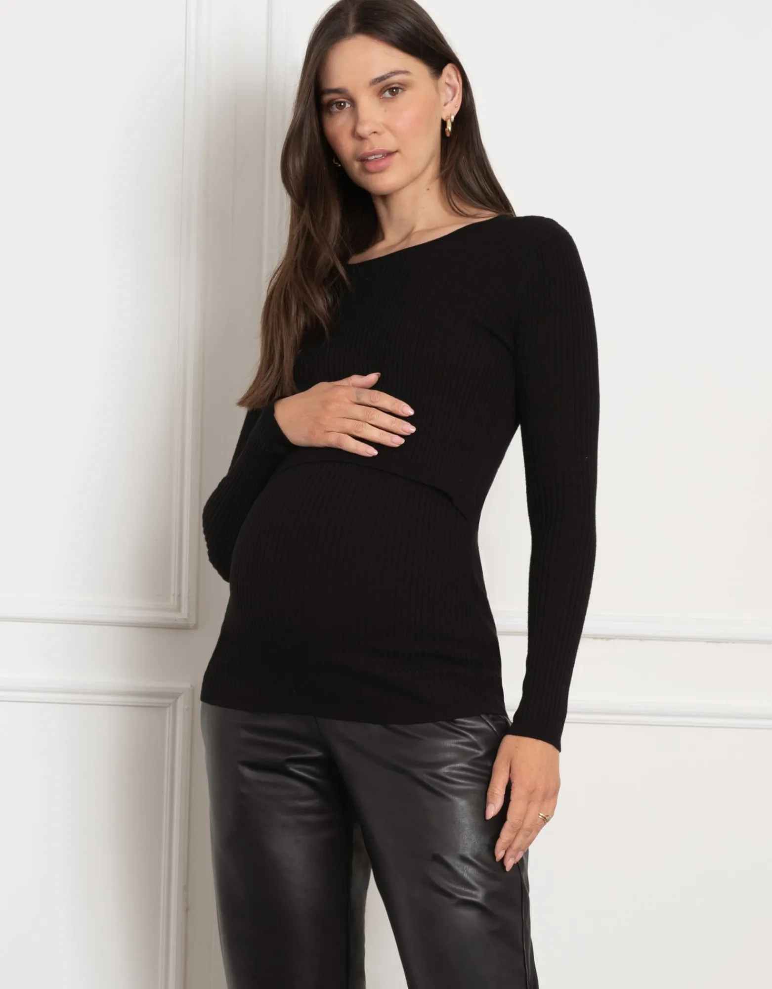 Best Sale Quartz | Rib Knit Crew Neck Maternity & Nursing Top Jumpers & Sweaters | Tops