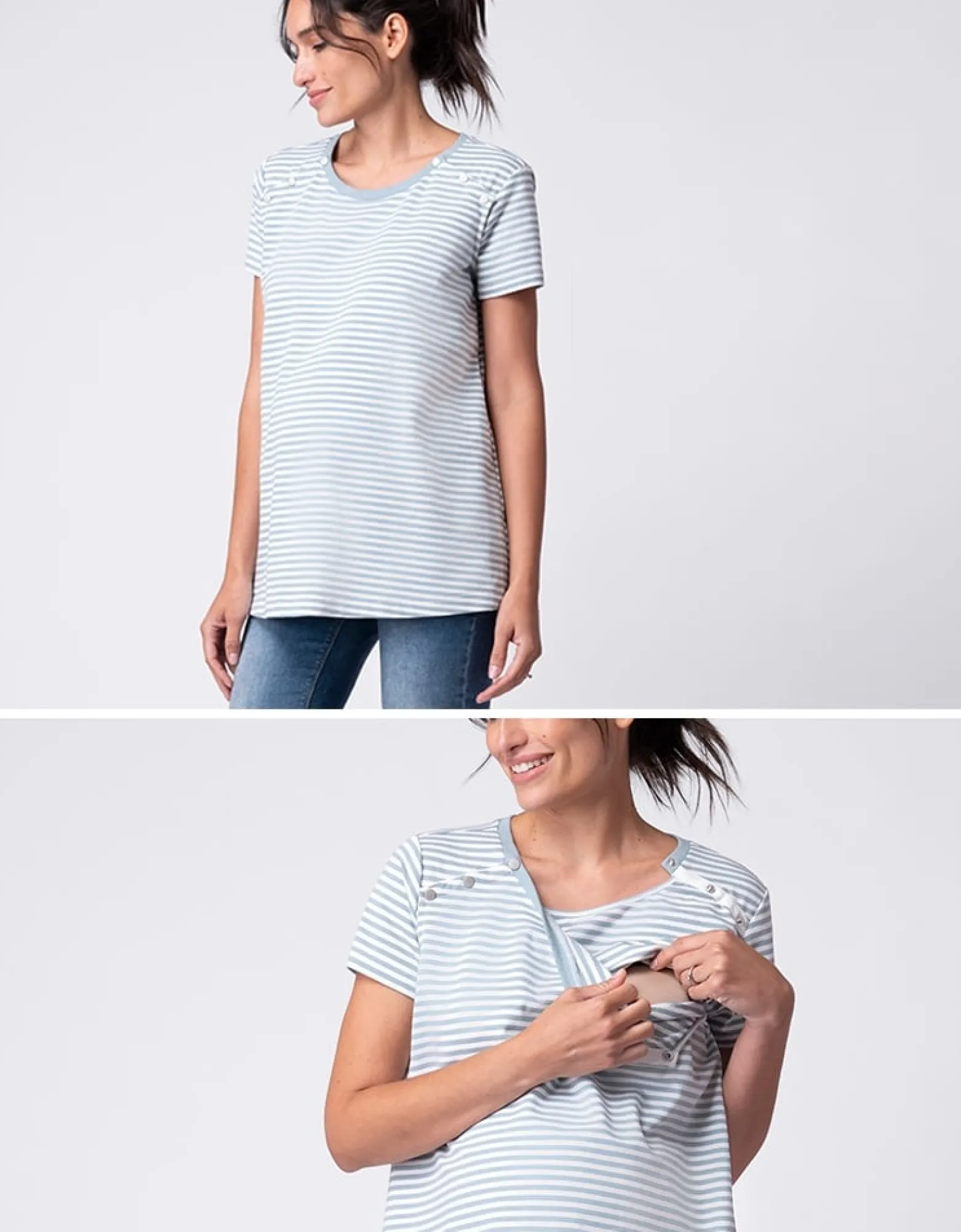 Fashion Ruth | Blue & White Stripe Maternity & Nursing Tee Tops