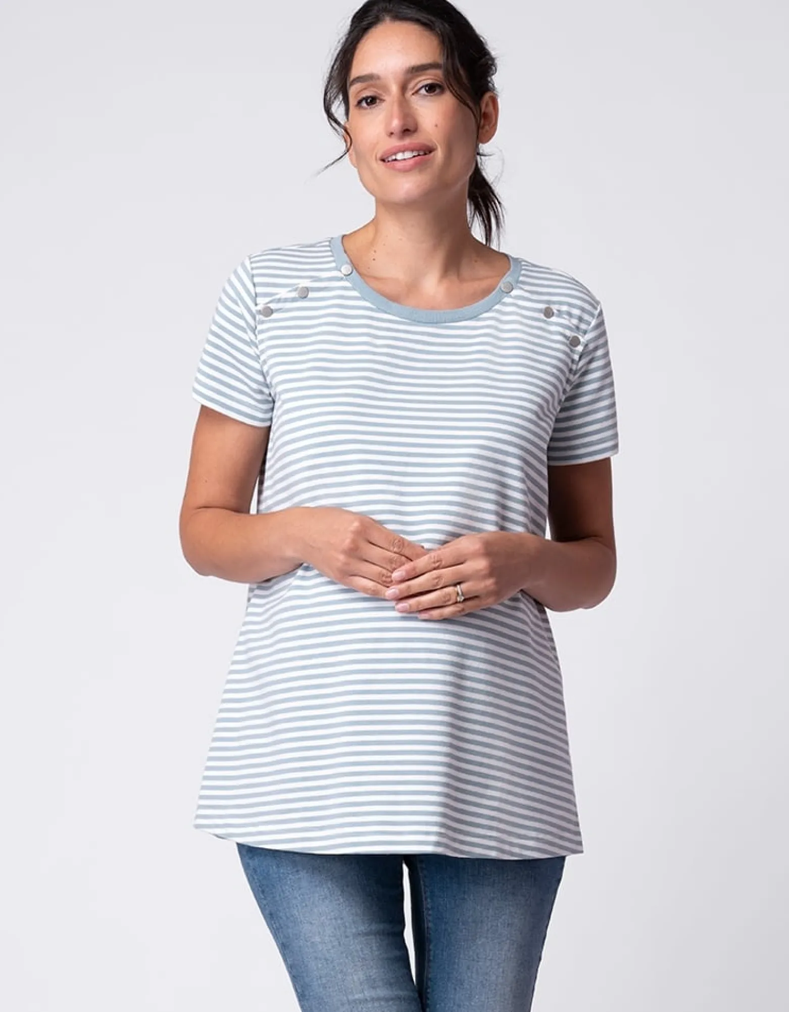 Fashion Ruth | Blue & White Stripe Maternity & Nursing Tee Tops