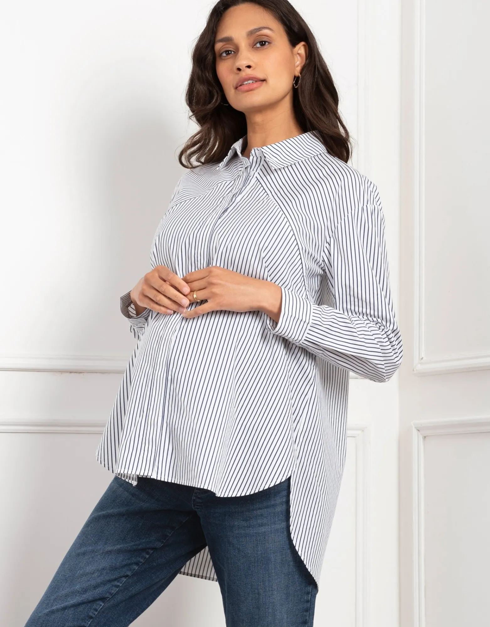 Best Sale Sakura | Pinstripe Maternity & Nursing Shirt Tops | Hoodies & Tops