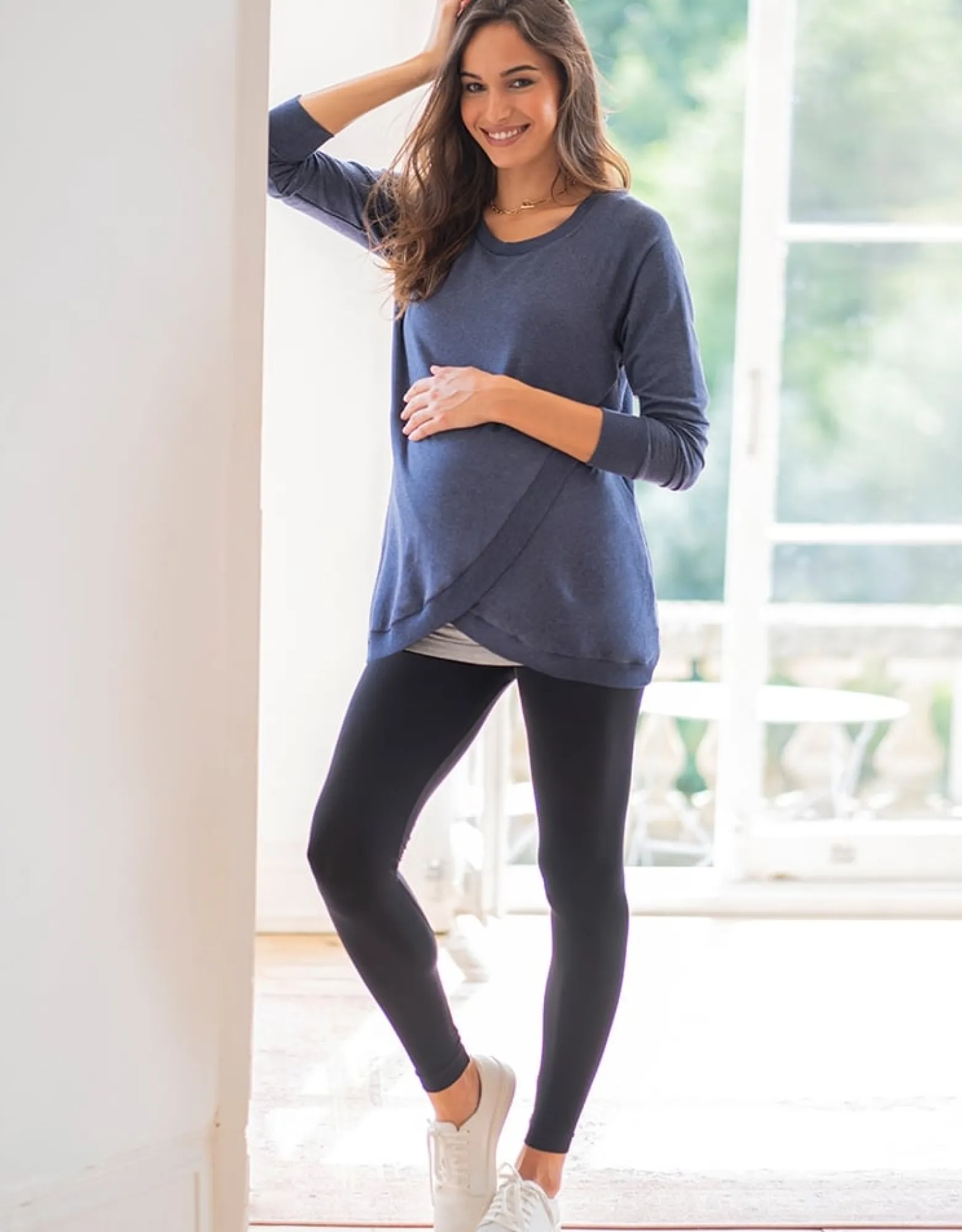 Hot Sybil | Blue Cotton Blend Maternity & Nursing Sweatshirt Tops | Hoodies & Tops