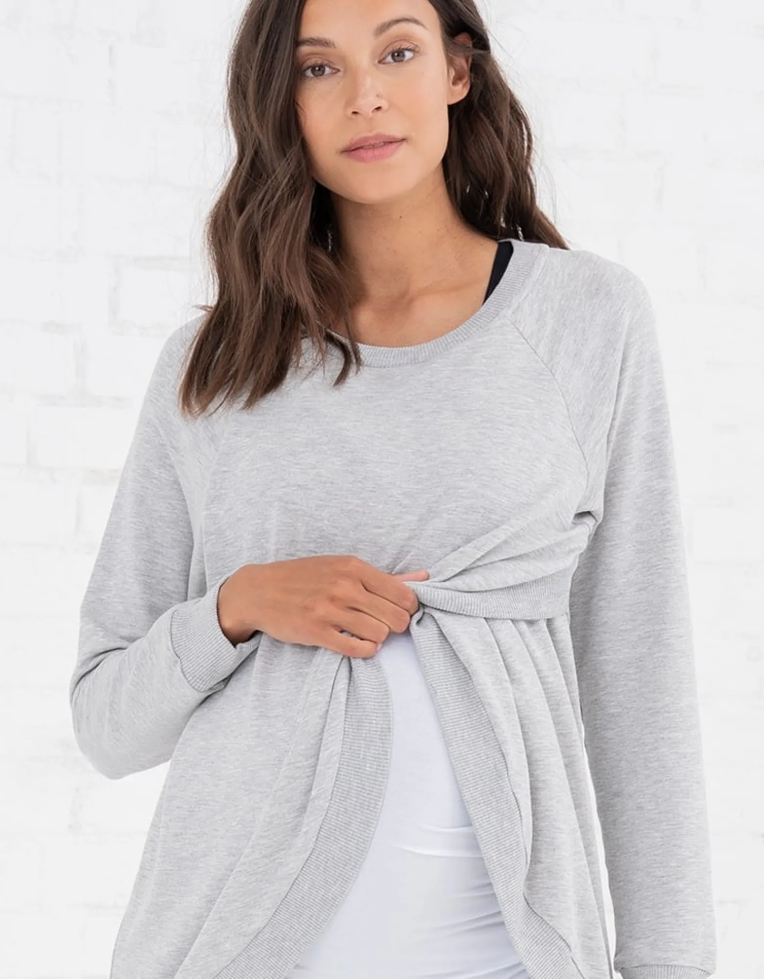 Clearance Sybil | Grey Cotton Blend Maternity & Nursing Sweatshirt Tops | Hoodies & Tops