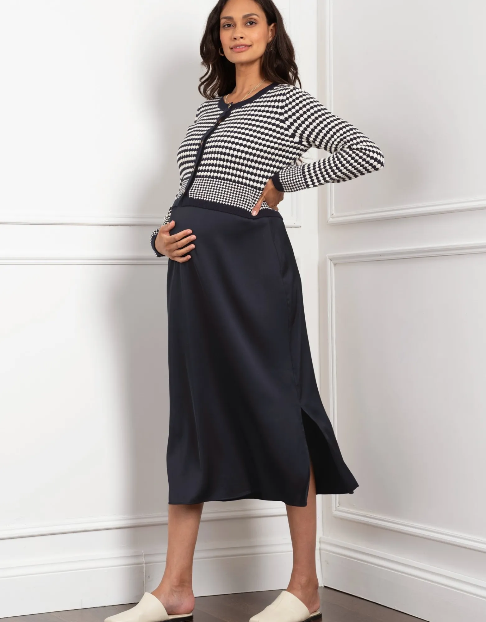 Cheap Symone | Scalloped Nursing Cardigan with Maternity Woven Skirt Dresses | Dresses