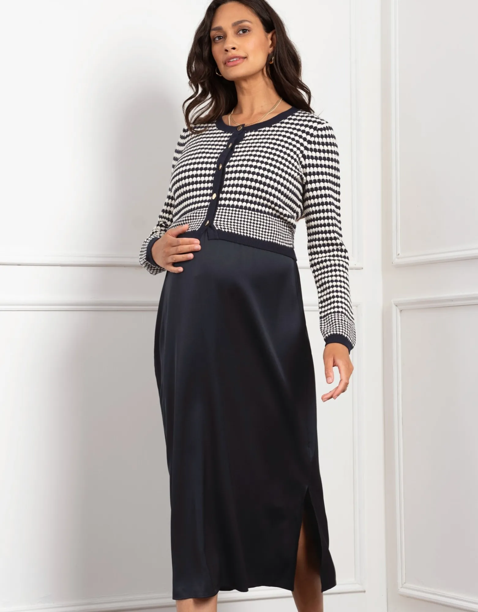 Cheap Symone | Scalloped Nursing Cardigan with Maternity Woven Skirt Dresses | Dresses