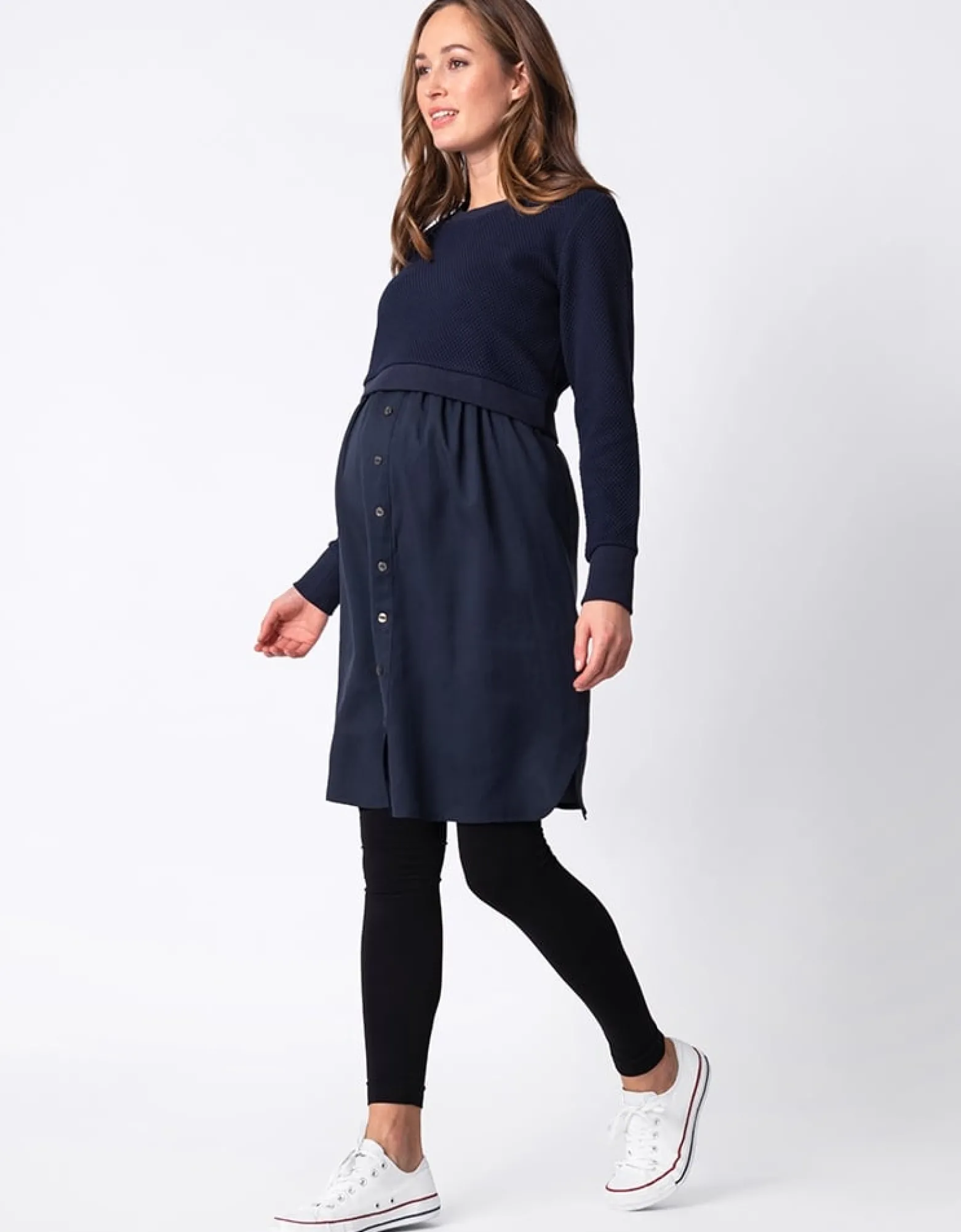 Online Tulia | Navy Blue Mock Sweater Maternity & Nursing Dress Dresses | Dresses