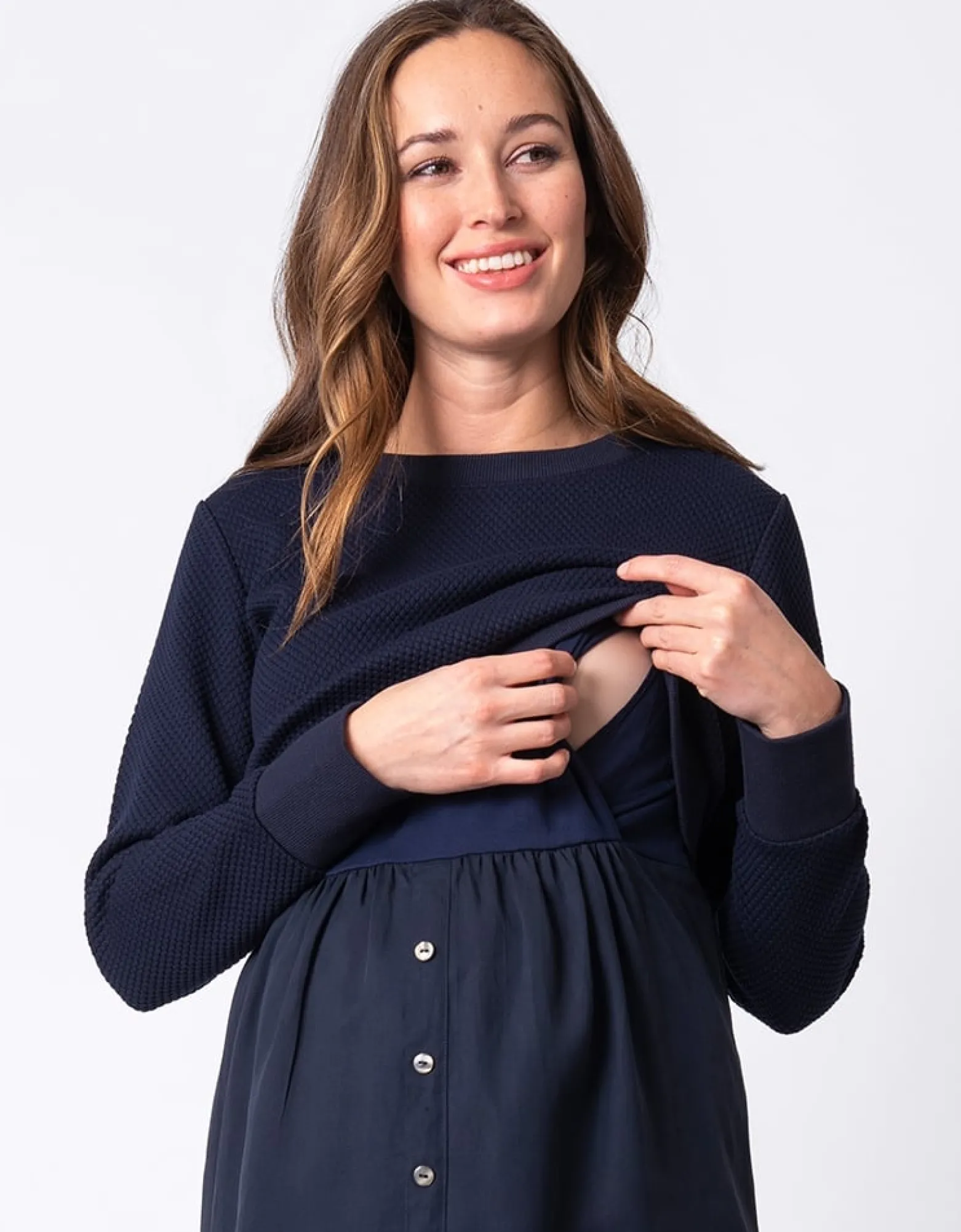 Online Tulia | Navy Blue Mock Sweater Maternity & Nursing Dress Dresses | Dresses