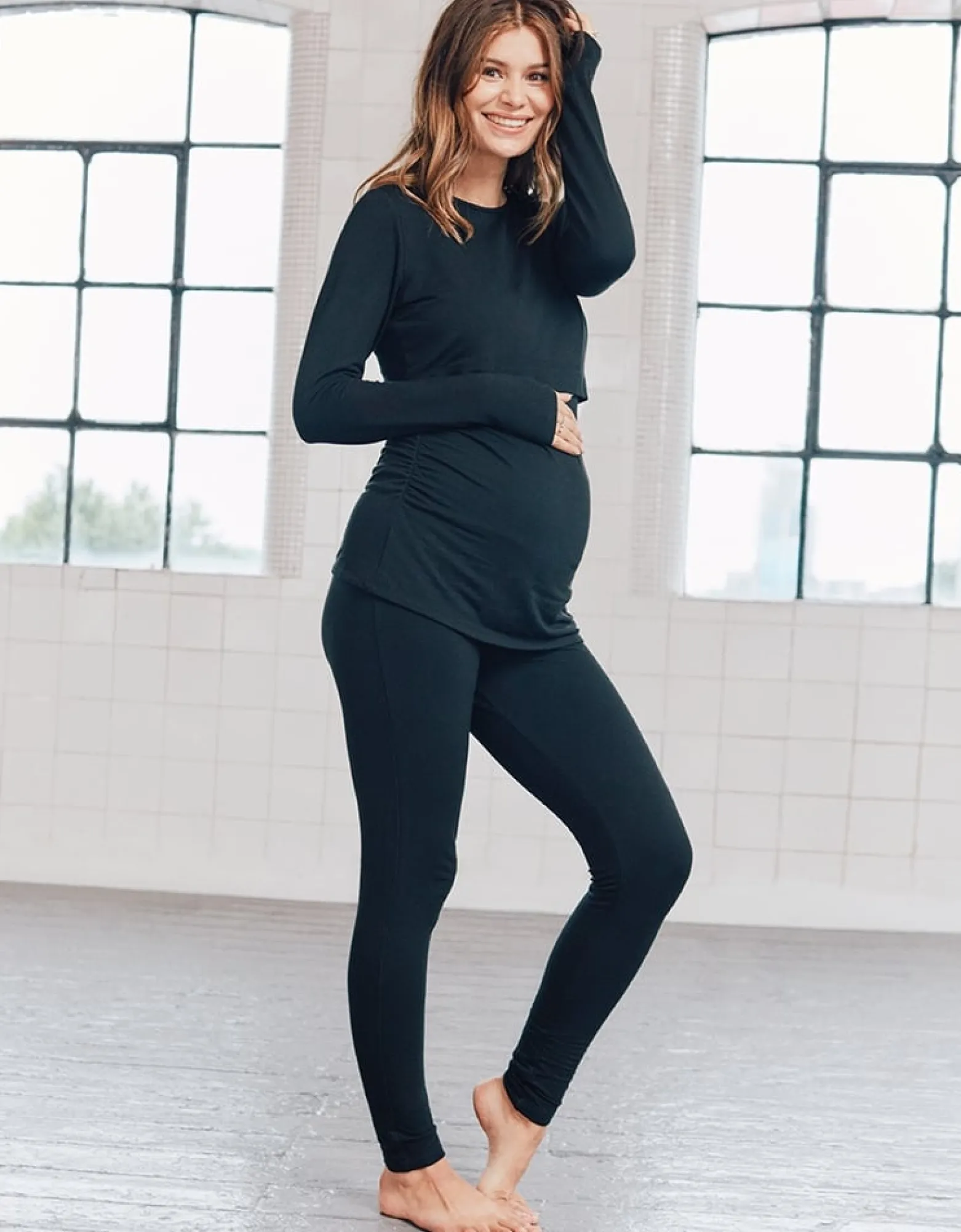 Store Violetta | Black Thermal Maternity & Nursing Top Tops | Hoodies & Tops