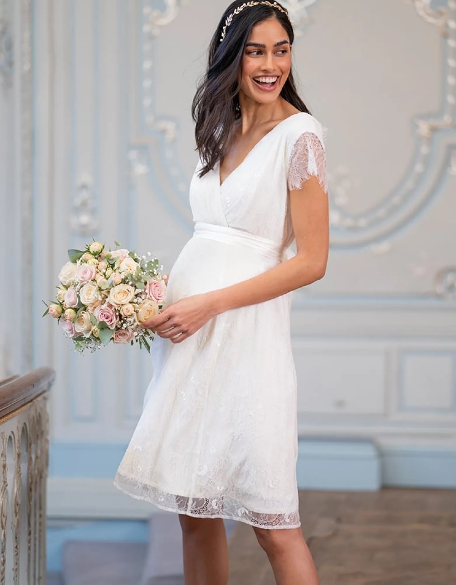 Flash Sale Vivienne | Short Lace V Neck Maternity Wedding Dress Dresses | Formal Dresses